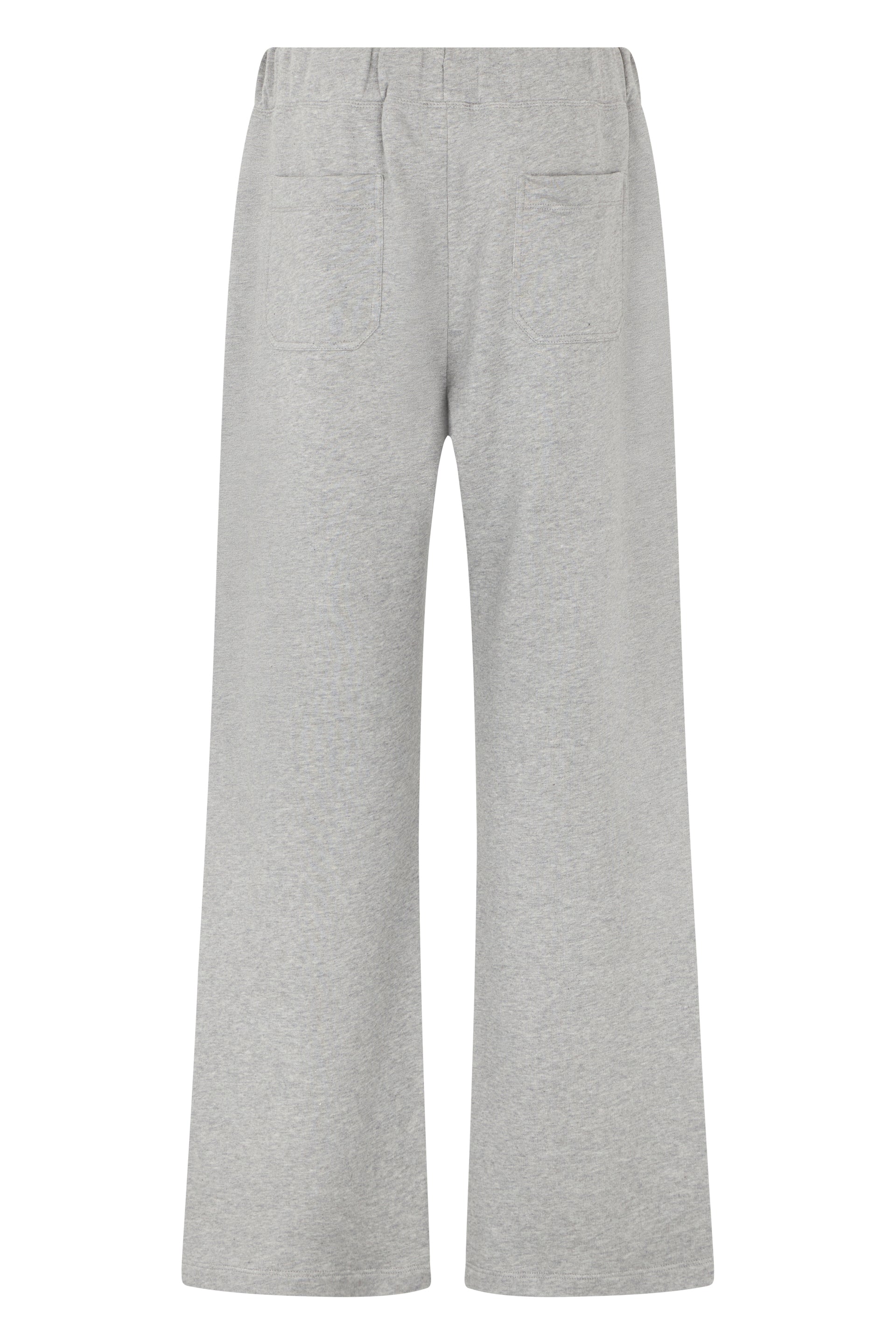 Gray comfortable pants with an adjustable waistband.