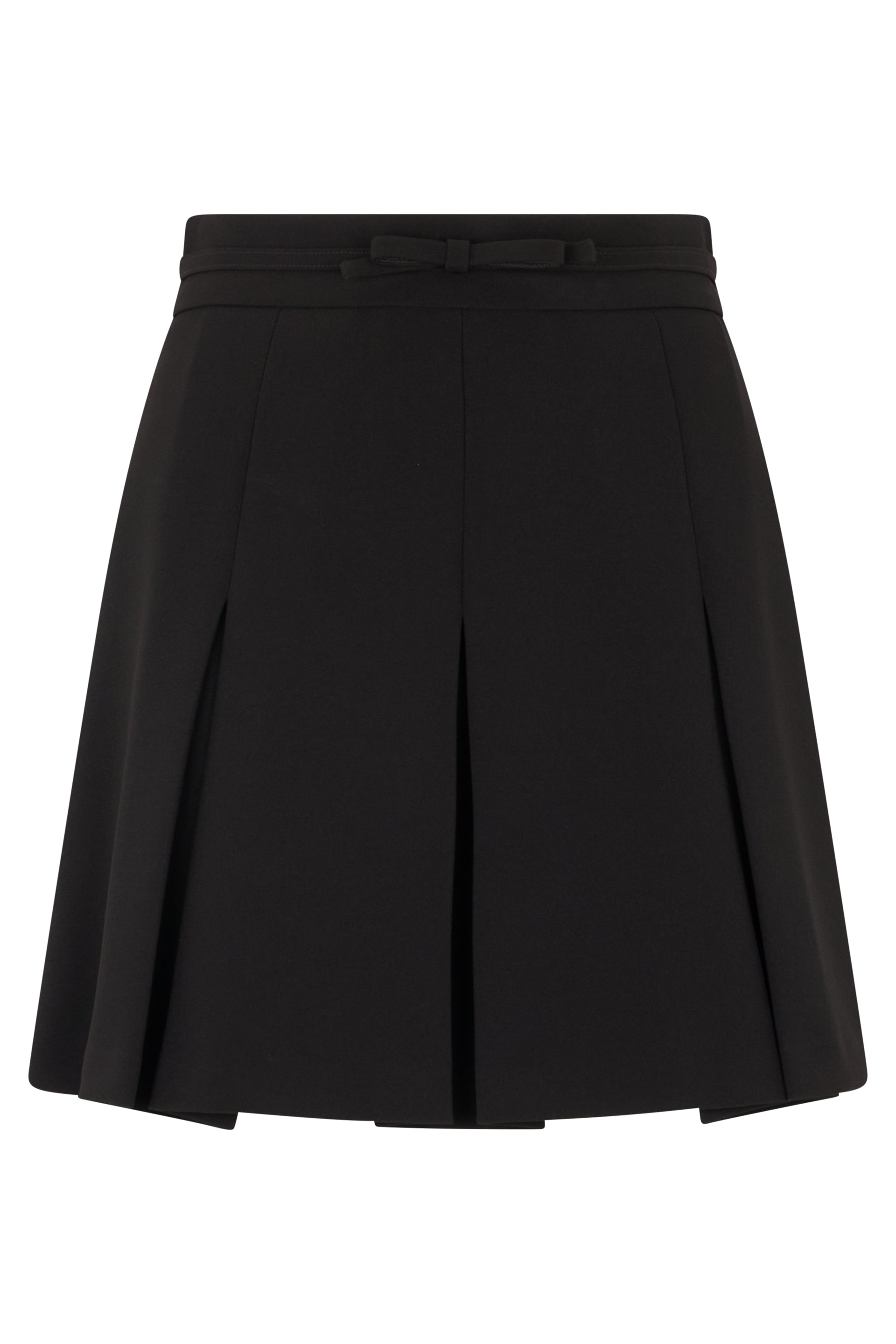 Short black skirt with pleats, minimal and elegant.
