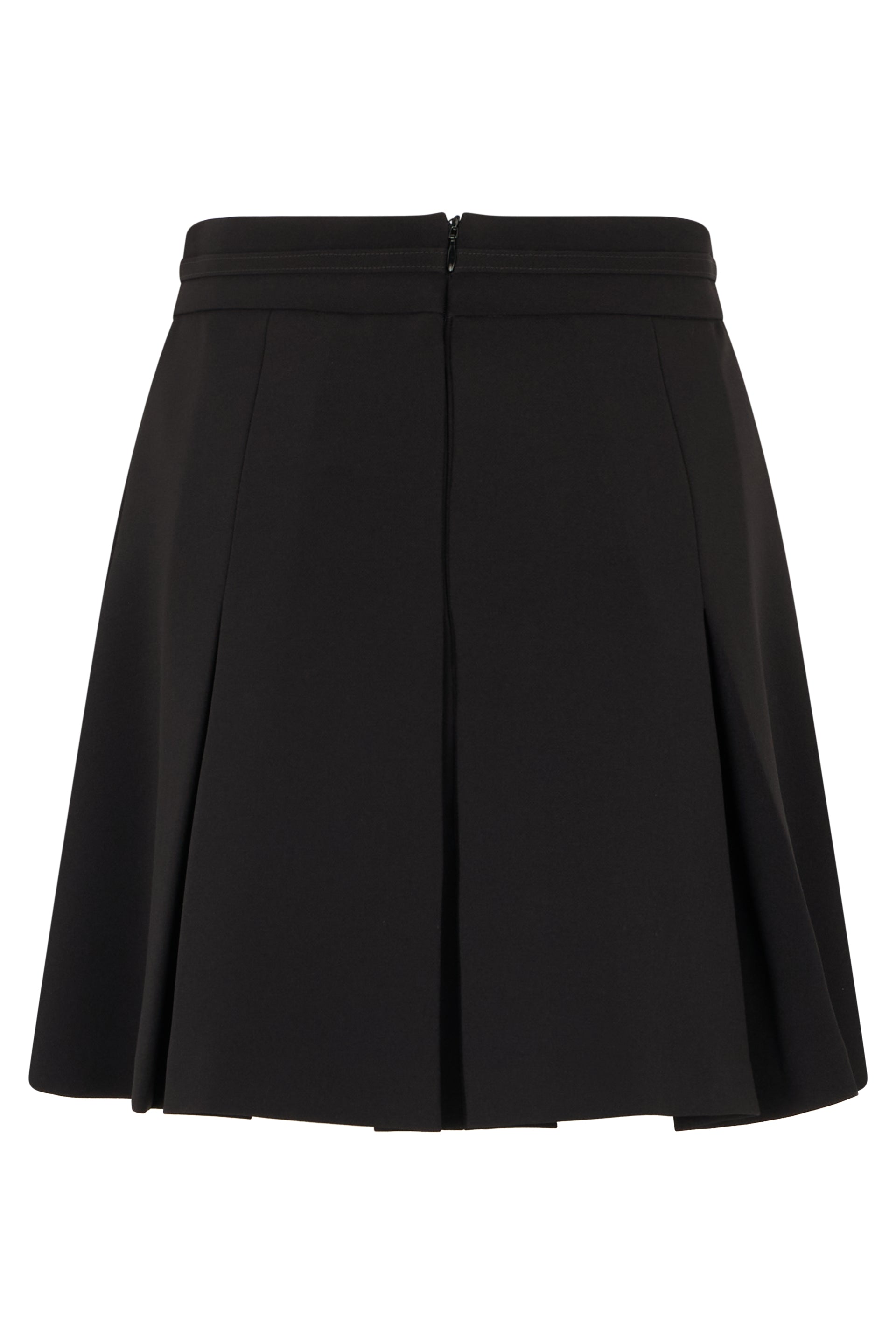 Short black skirt with pleats, minimal and elegant.