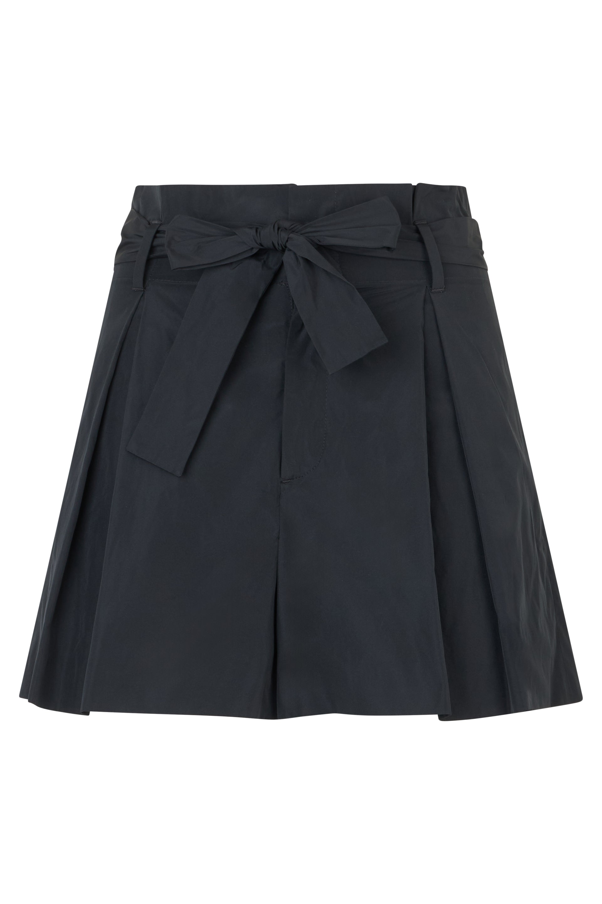 Elegant black short trousers with a refined bow.