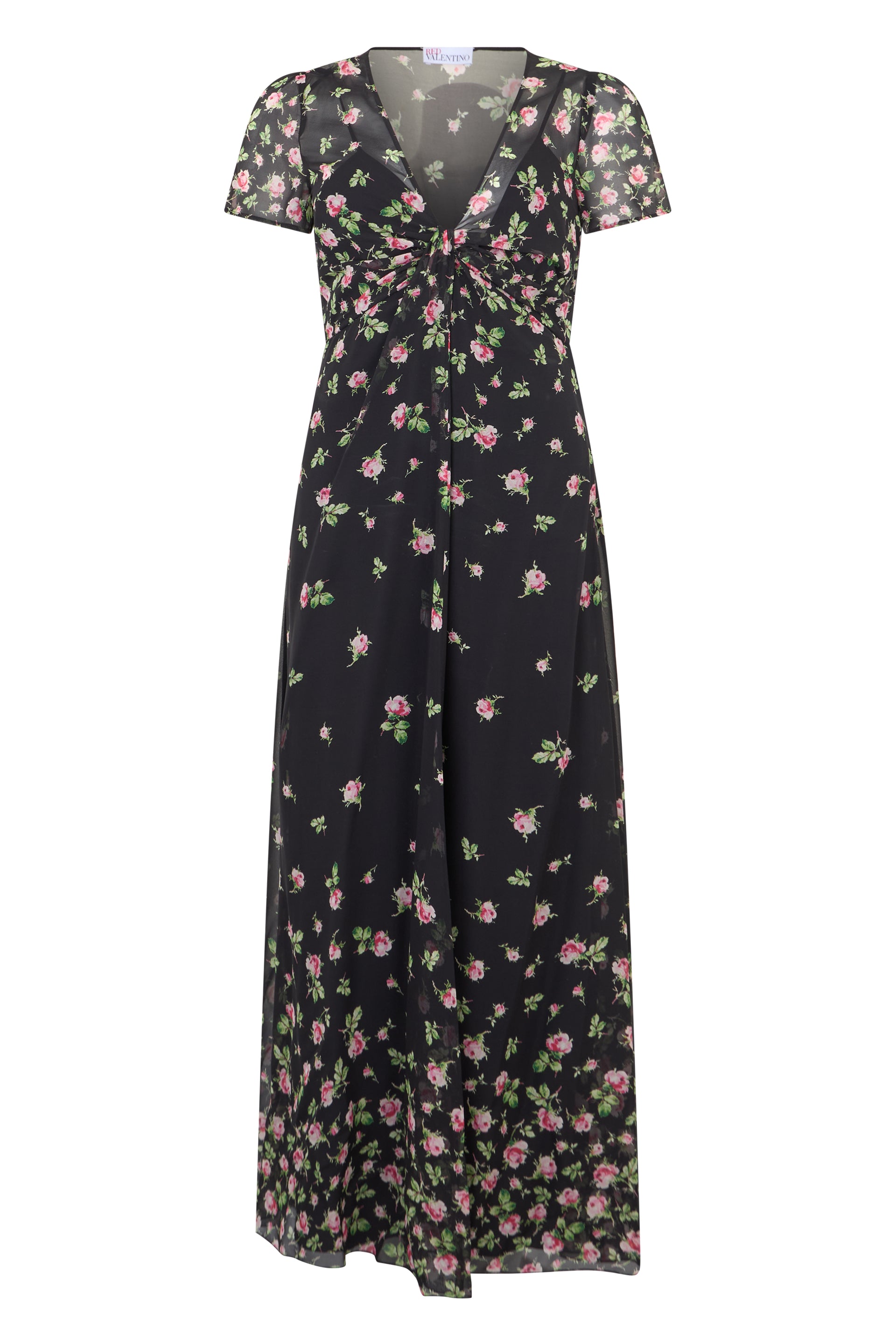 Long floral black dress, elegant and versatile.