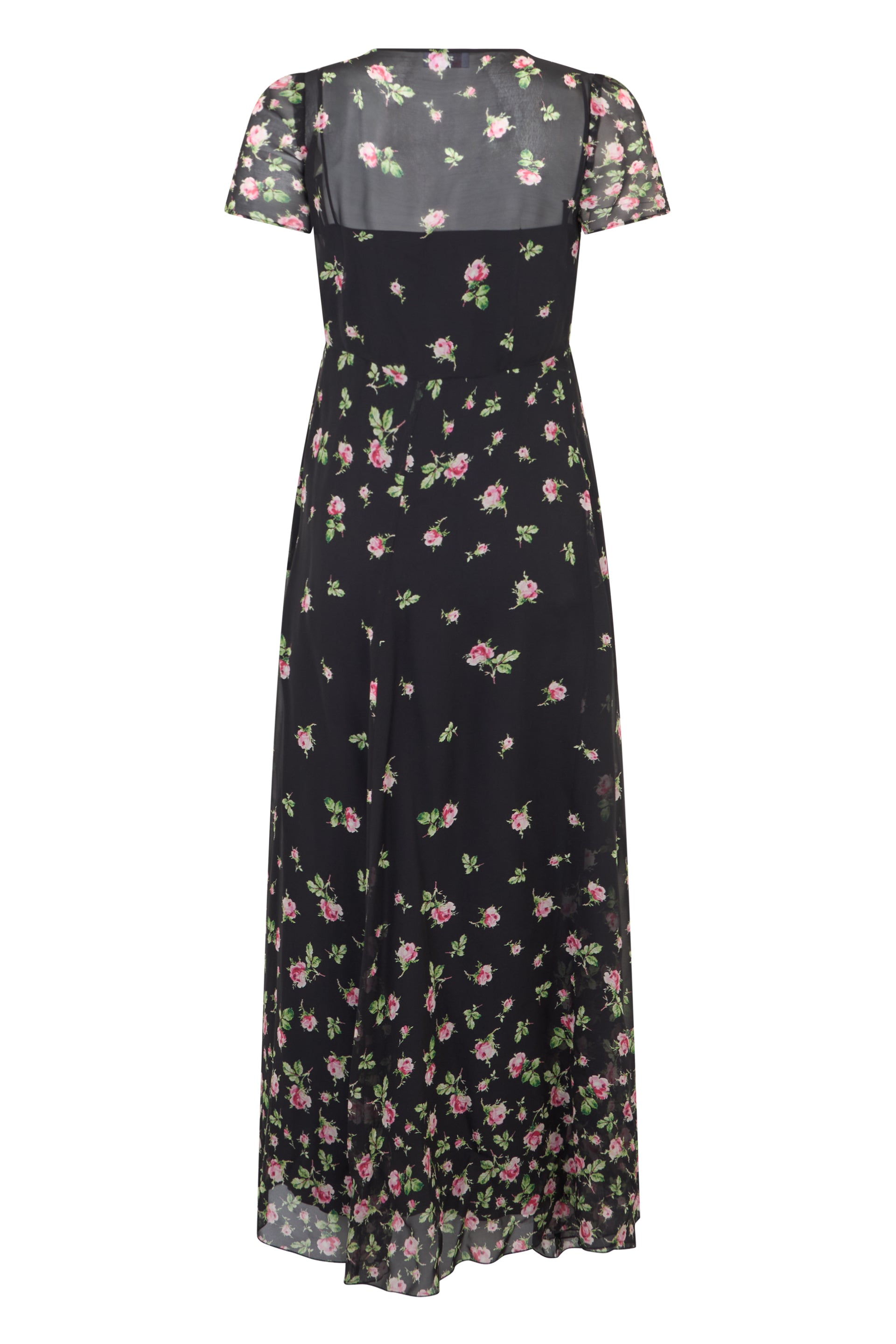 Long floral black dress, elegant and versatile.