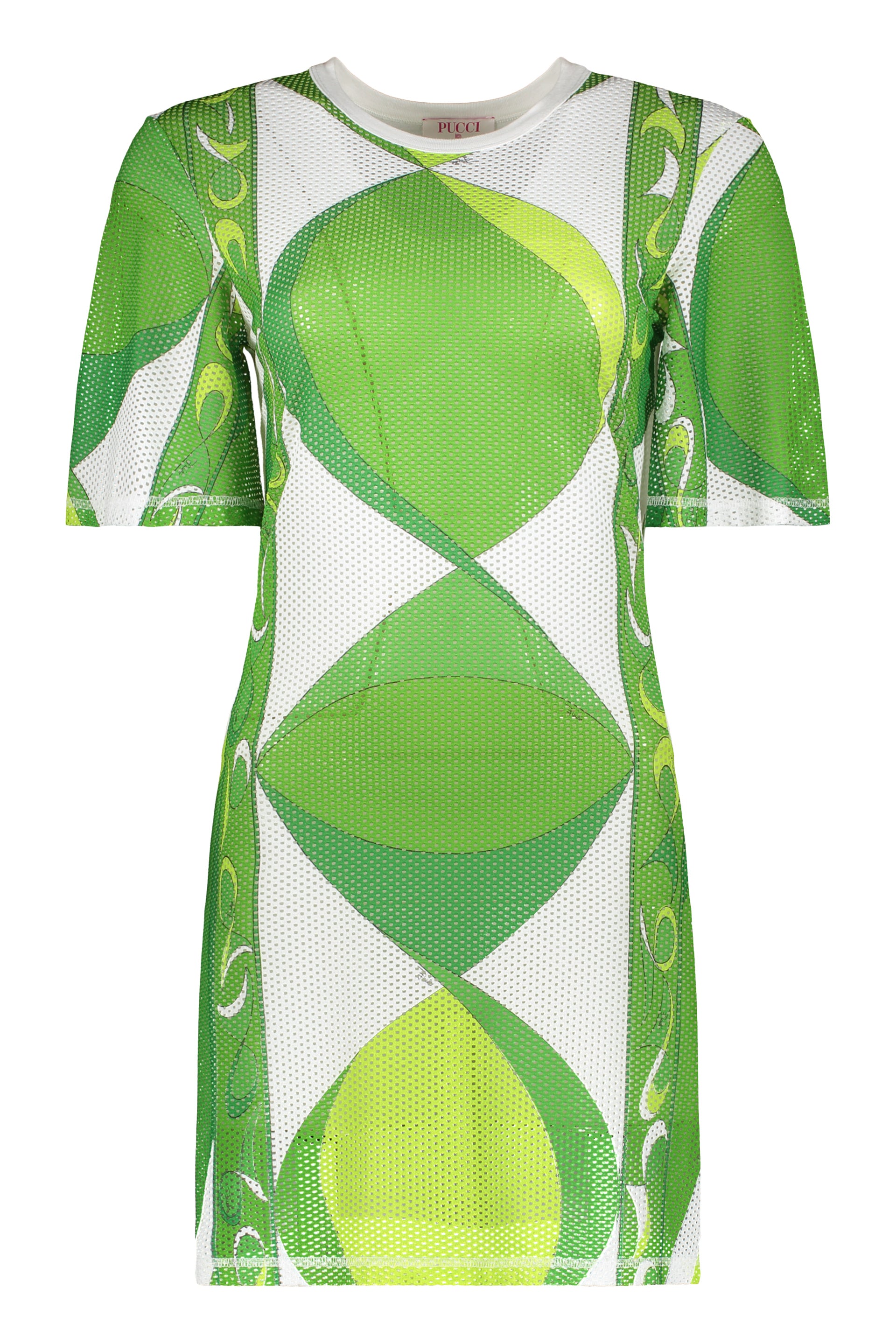Short summer dress with vibrant graphic pattern