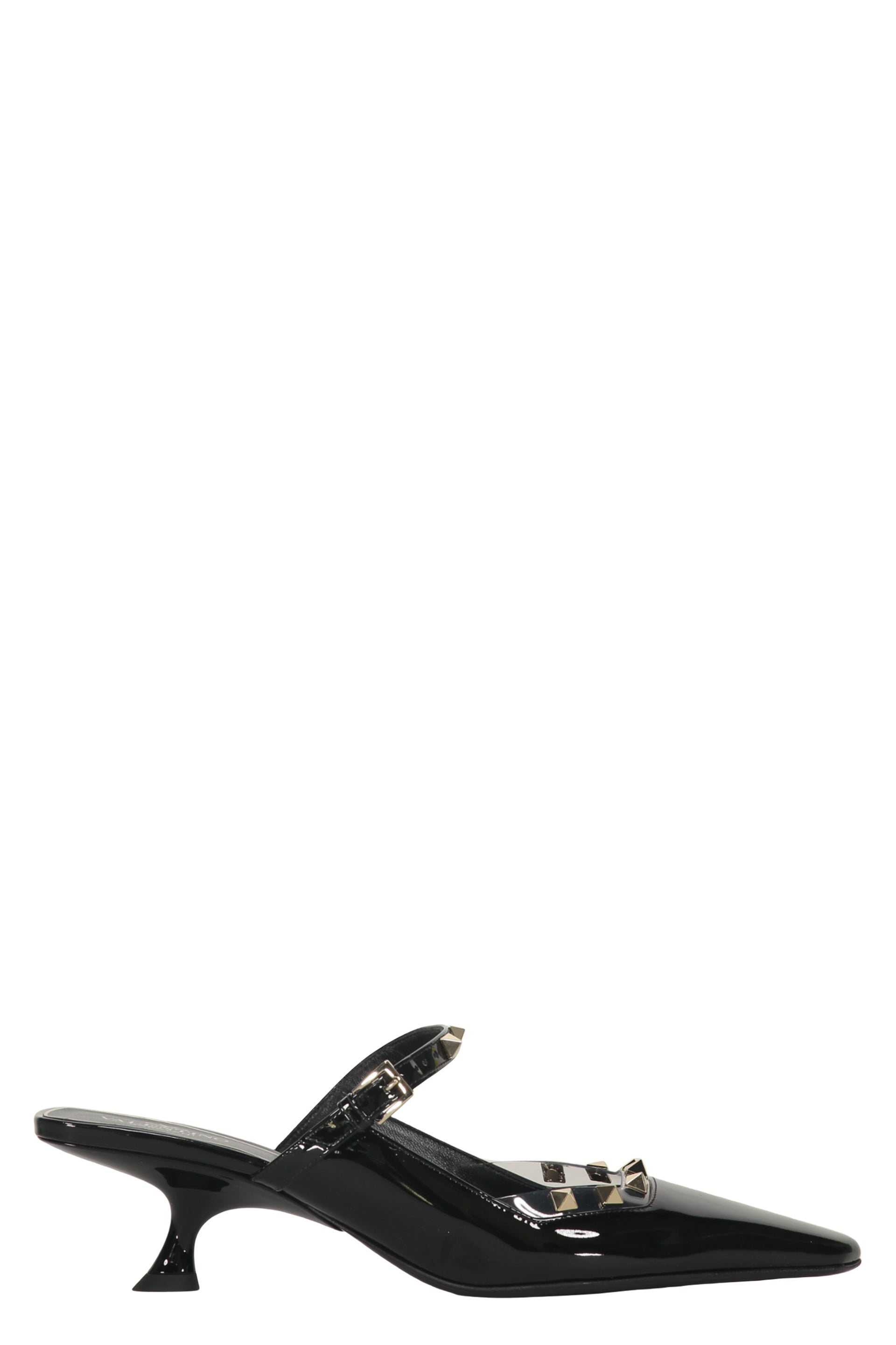 Elegant black open-toe mules