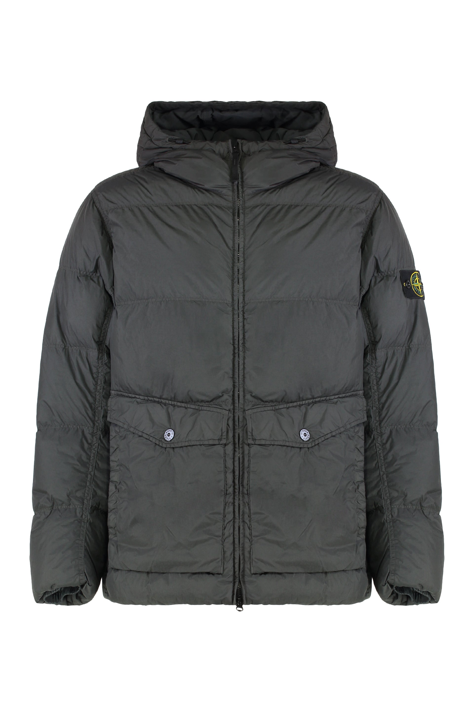 Down jacket with hood in nylon ripstop