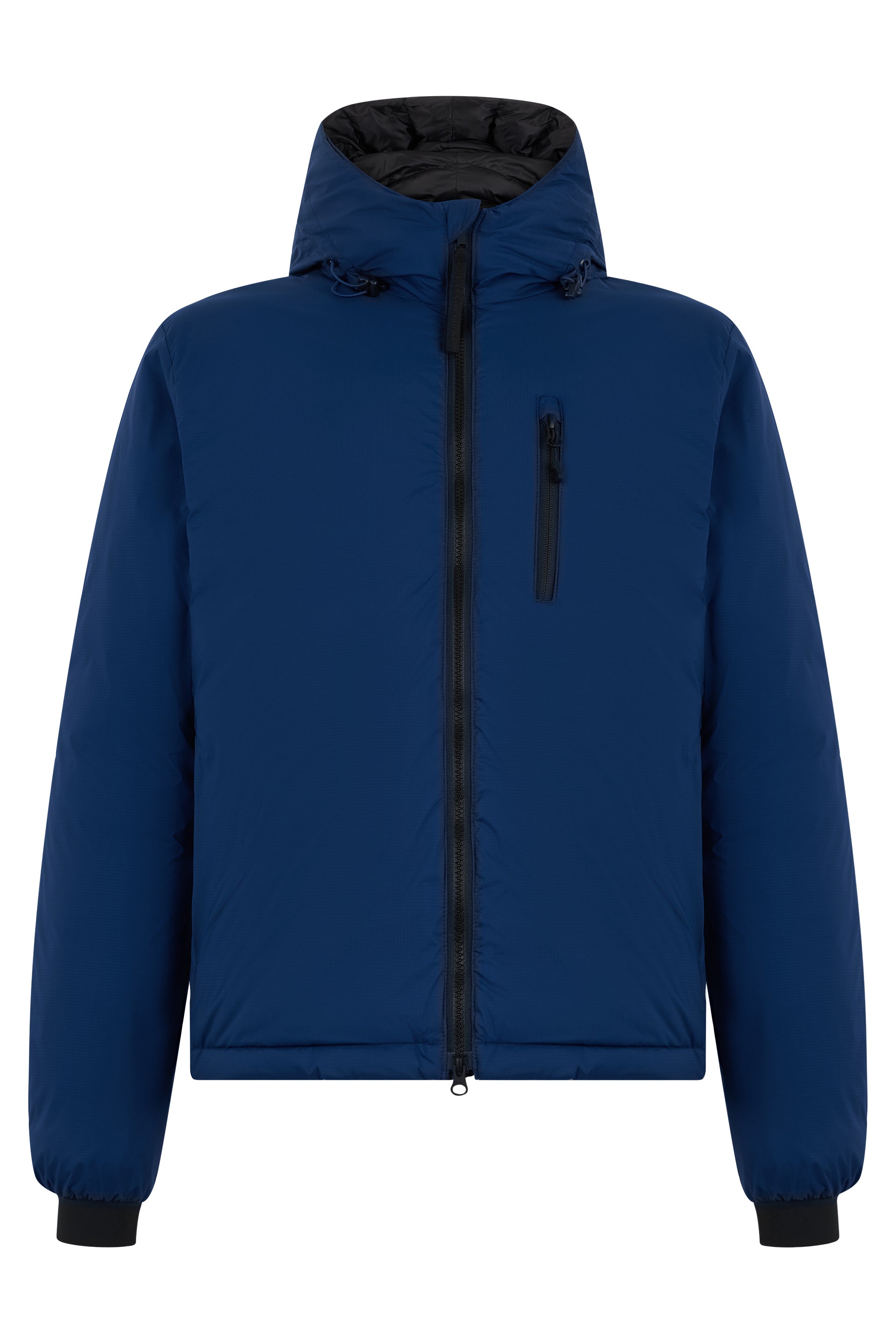 Dark blue jacket with hood and pocket