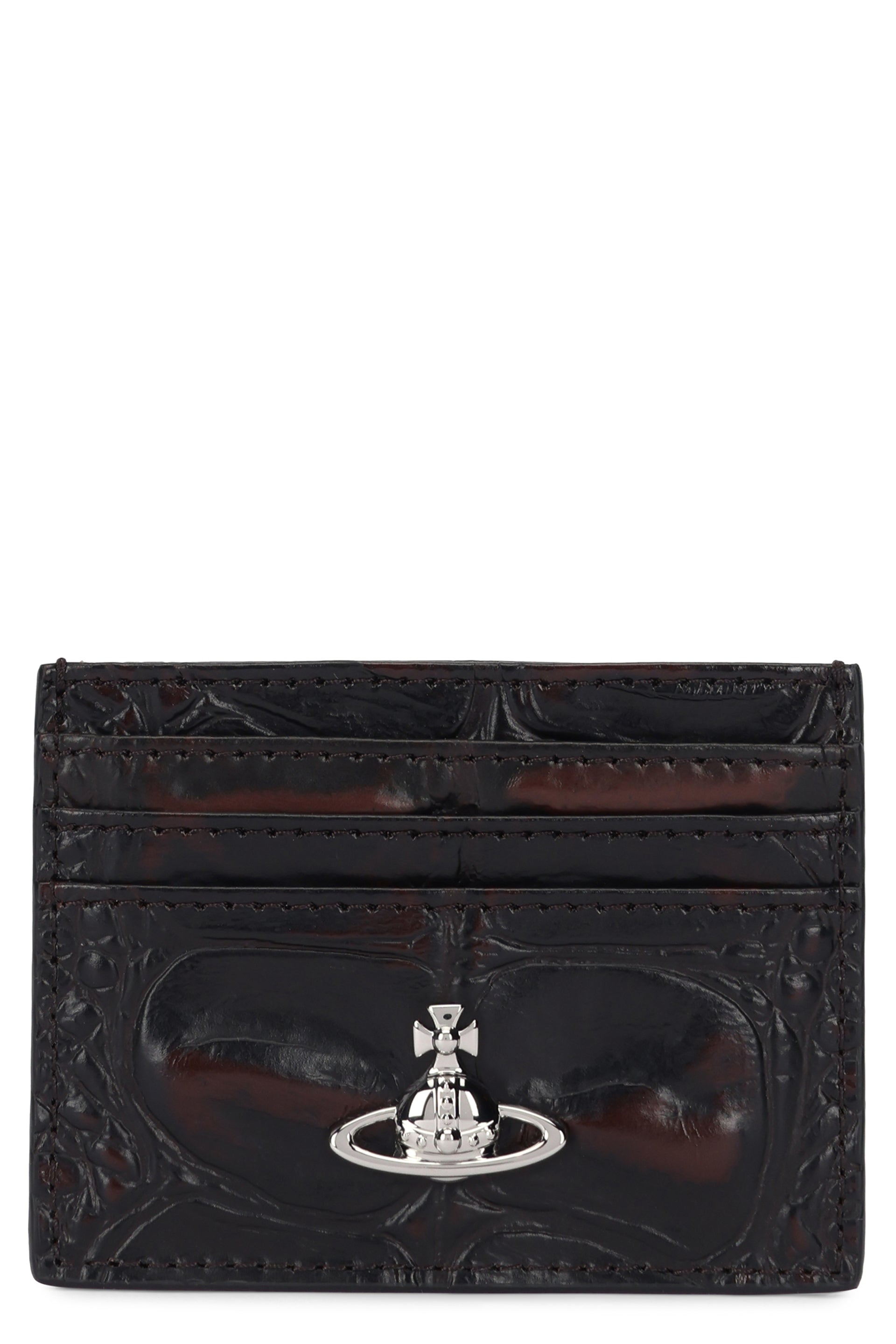 Leather Card Holder with Metallic Logo