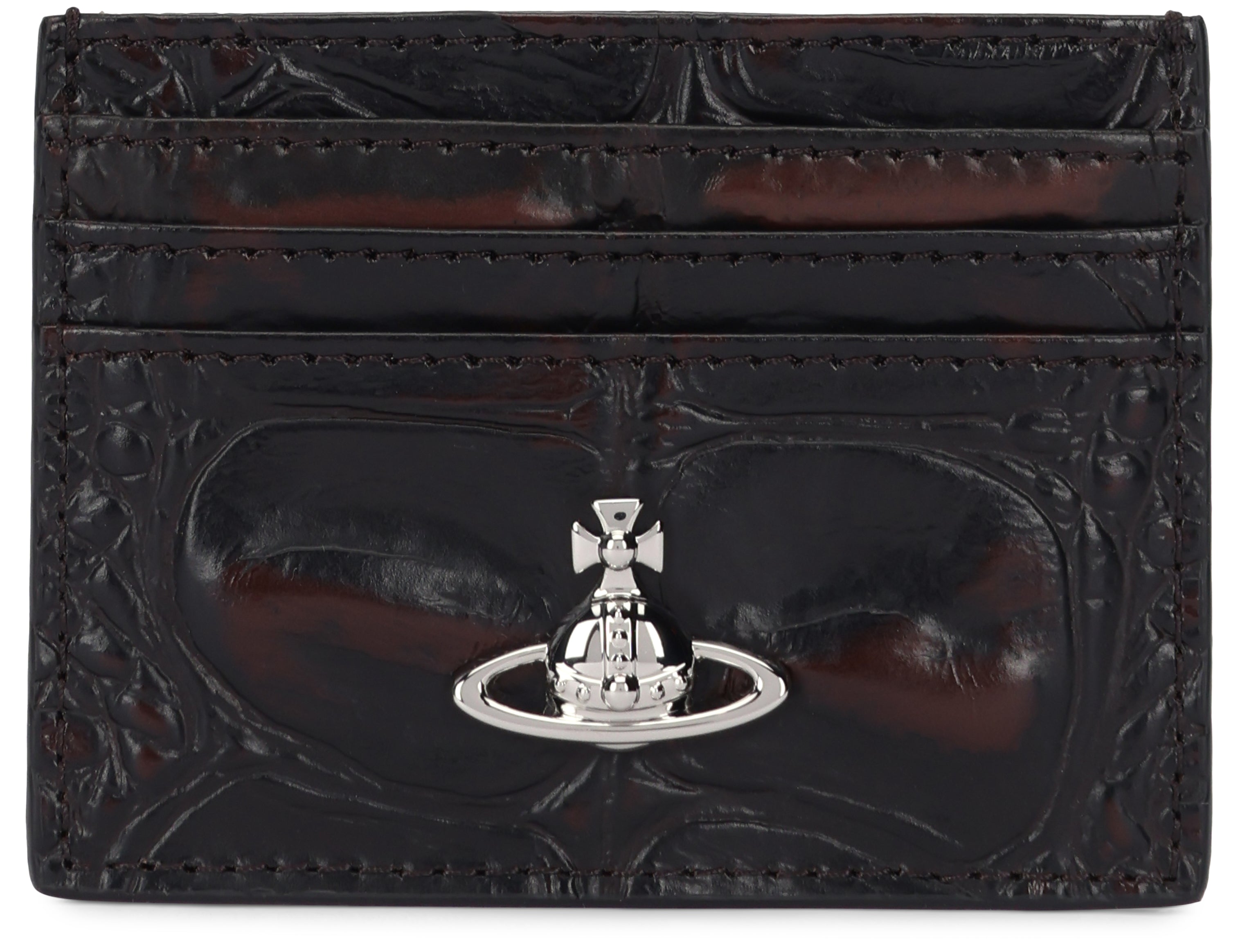 Leather Card Holder with Metallic Logo