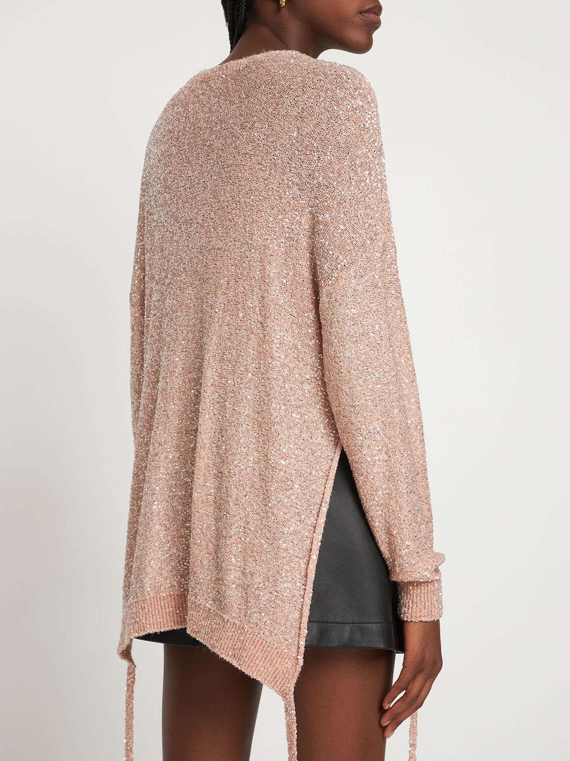 Light long pink asymmetric sweater