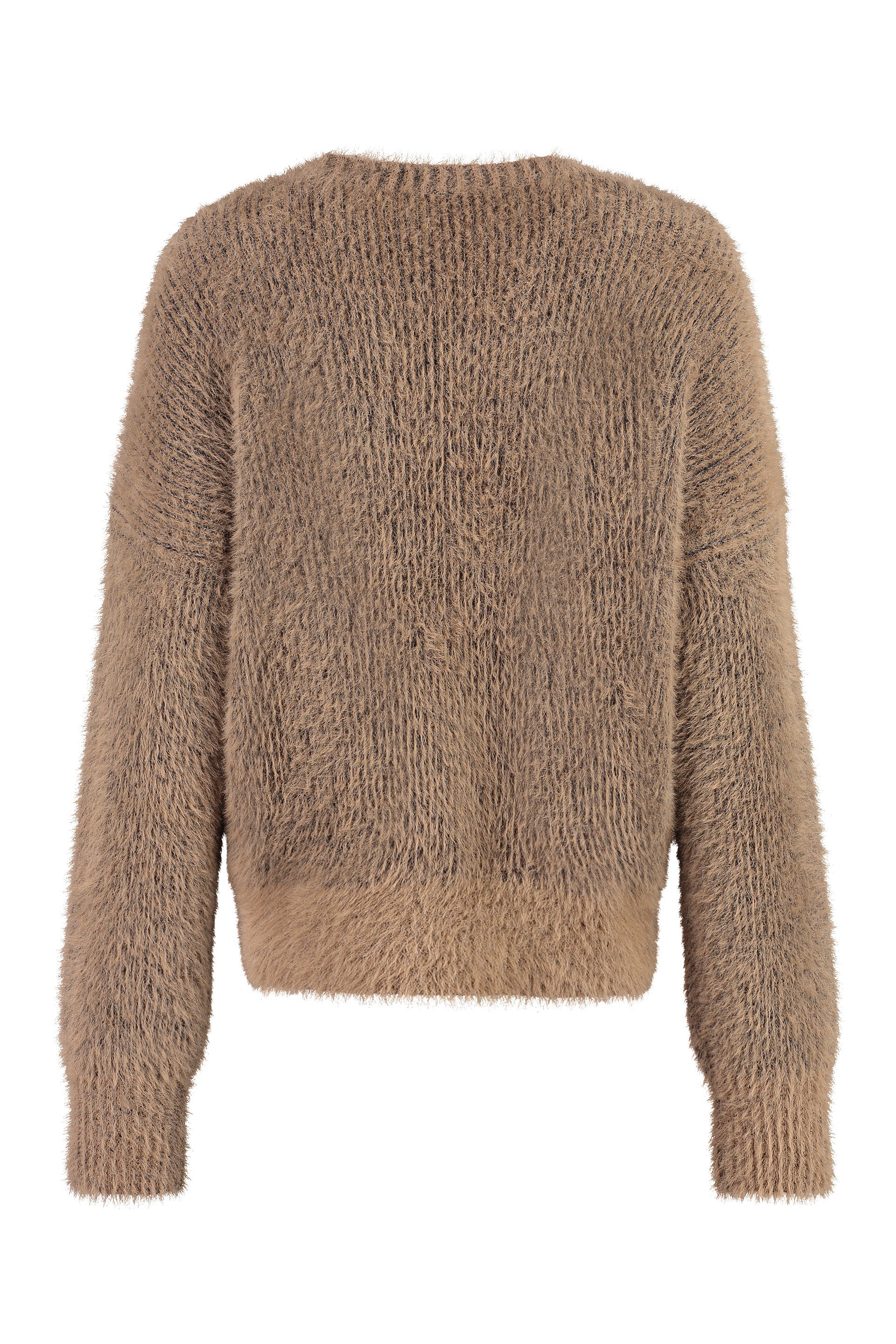 Fluffy long sleeve crew-neck sweater