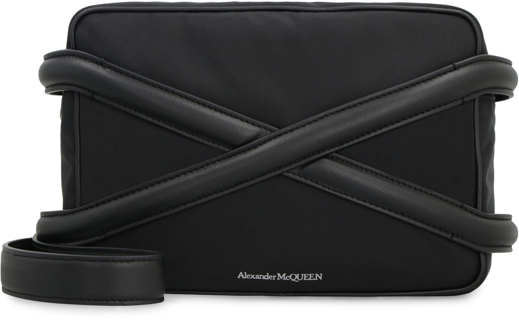 Harness leather and nylon messenger bag