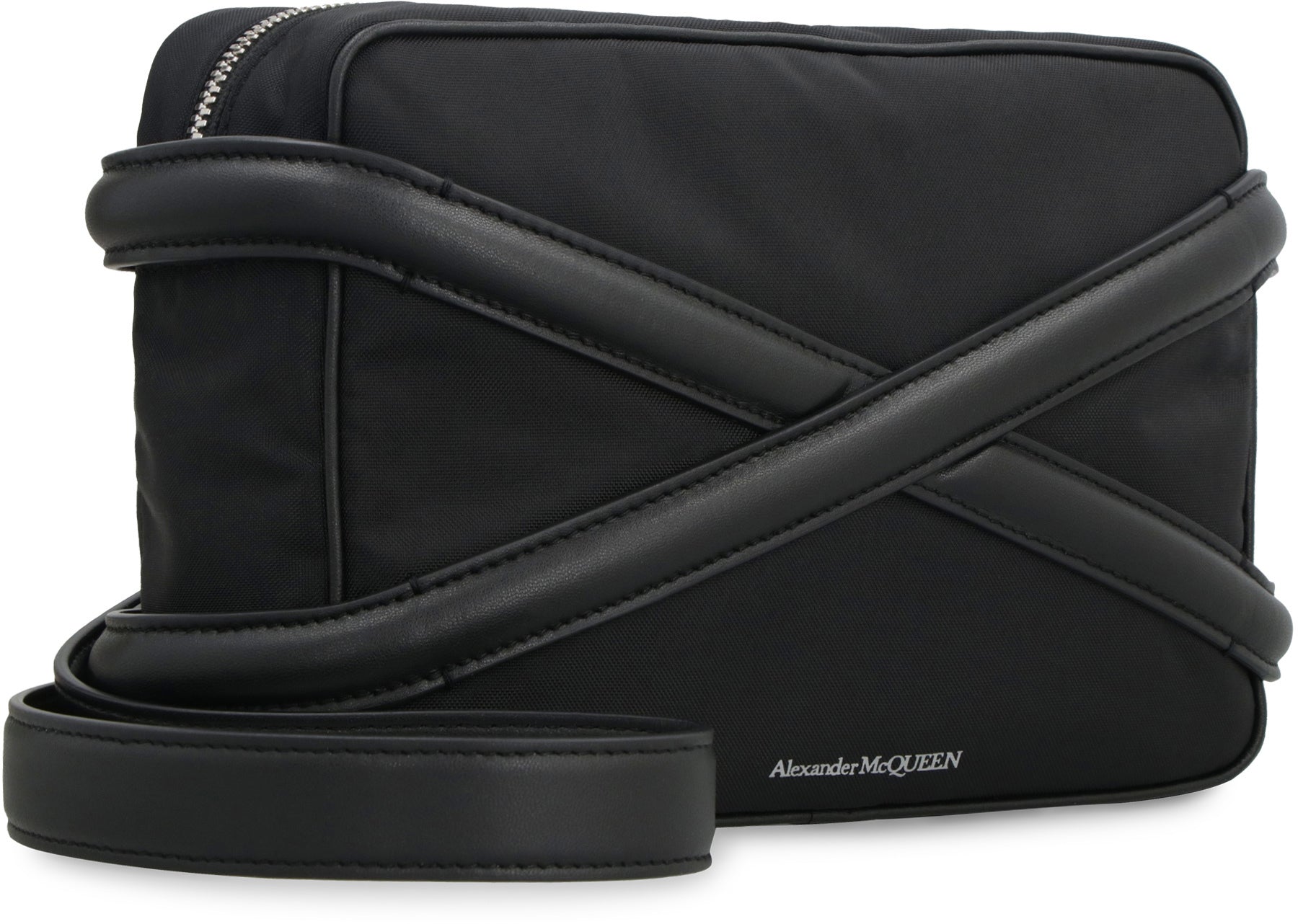 Harness leather and nylon messenger bag