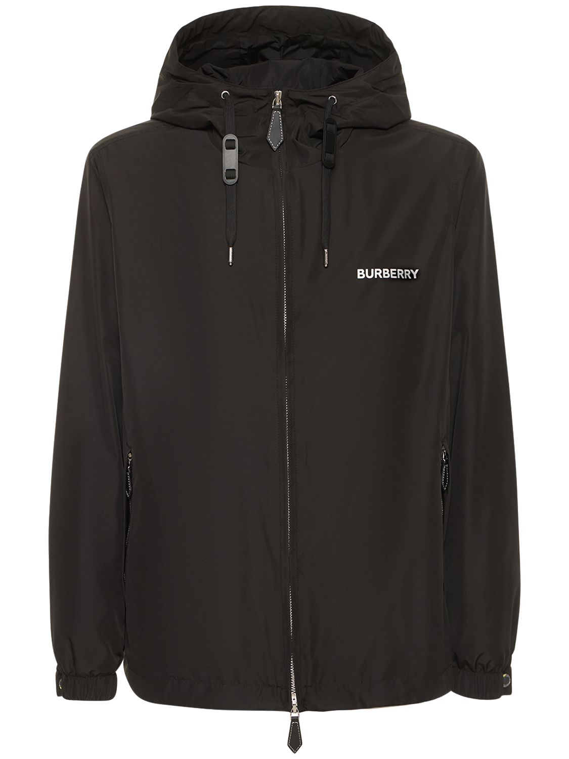 Black windbreaker with adjustable hood