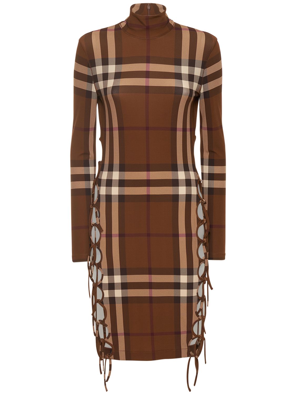 Elegant checkered dress in brown and beige