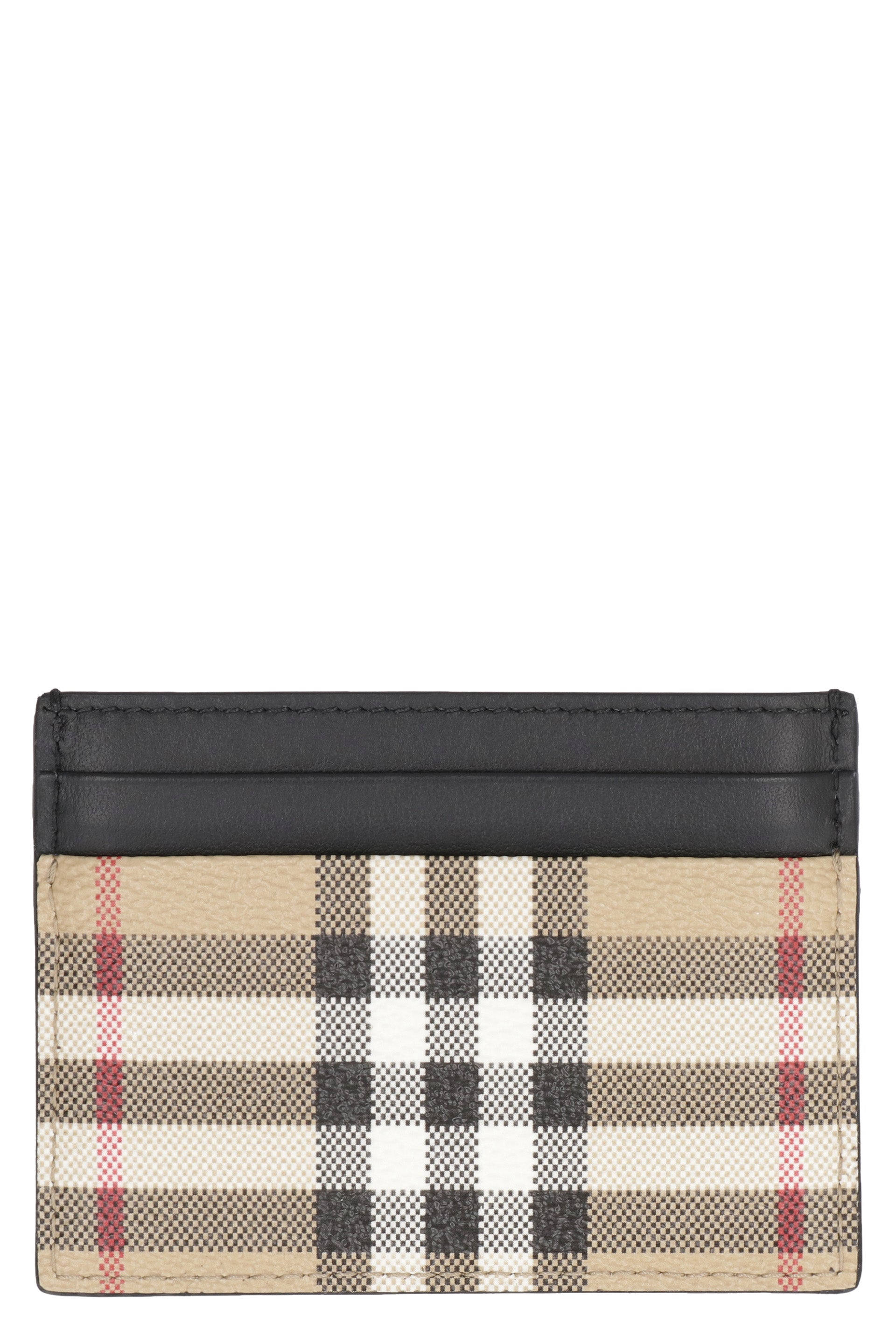 Leather and checked fabric card holder