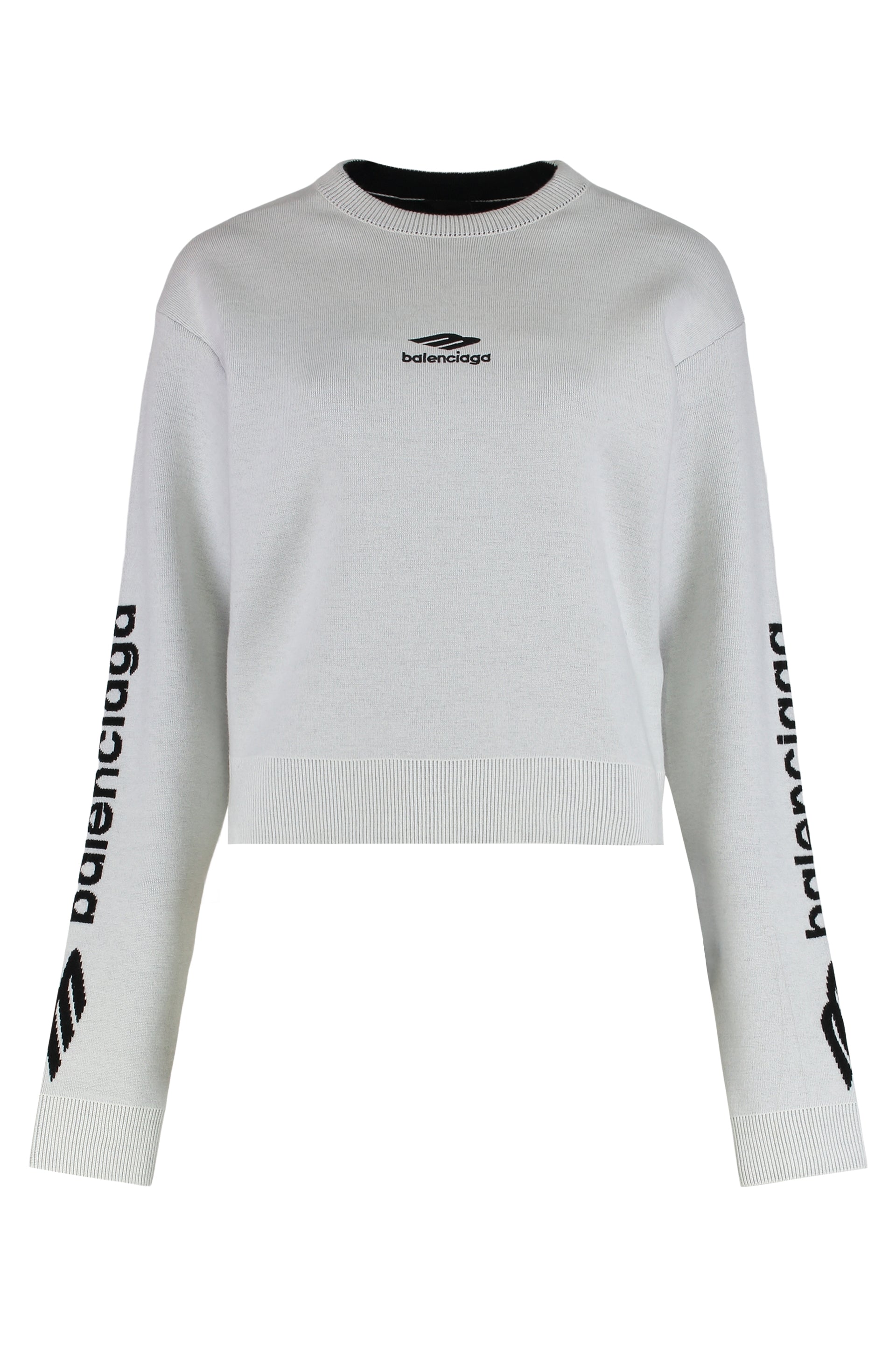 Crew neck sweater in wool double face