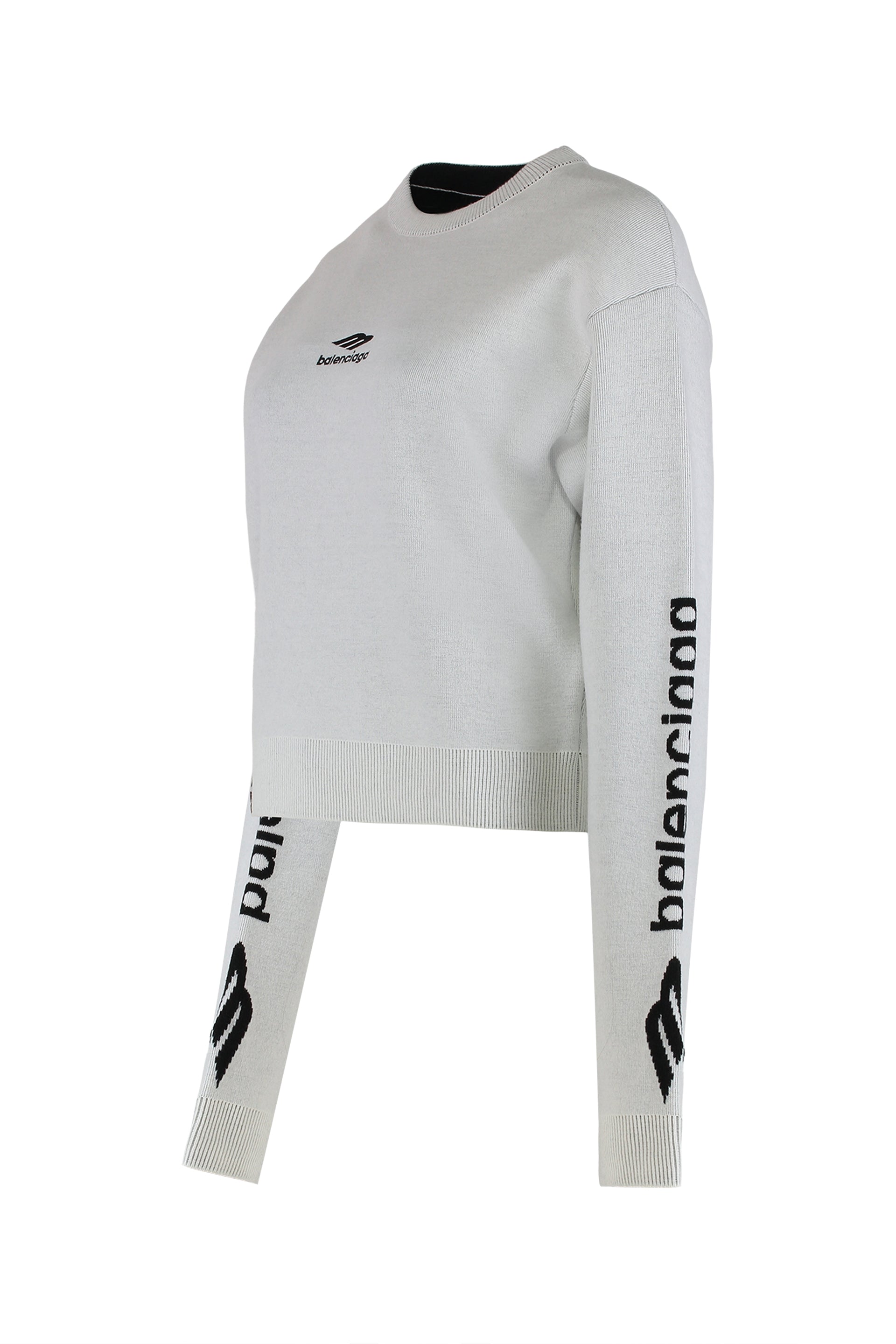 Crew neck sweater in wool double face