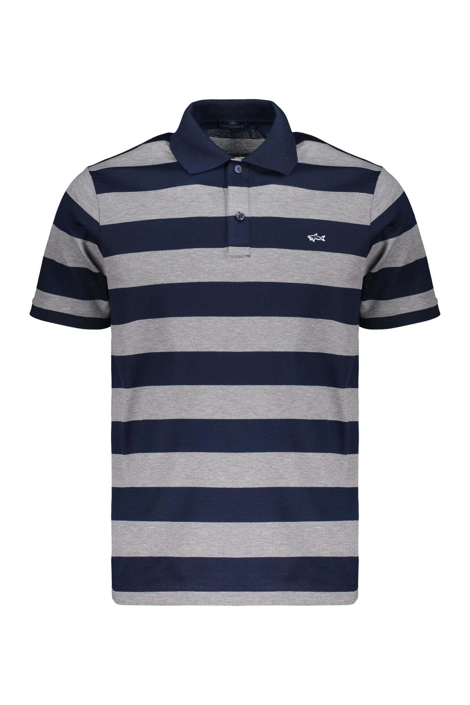 Striped polo in blue and gray