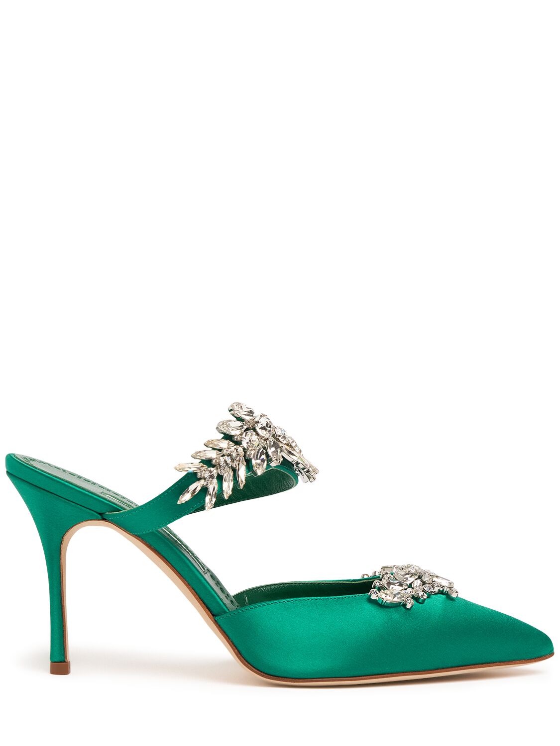 Elegant green mules with a thin heel