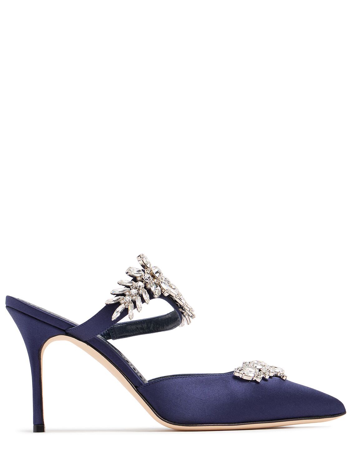 Elegant dark blue mules with stiletto heel