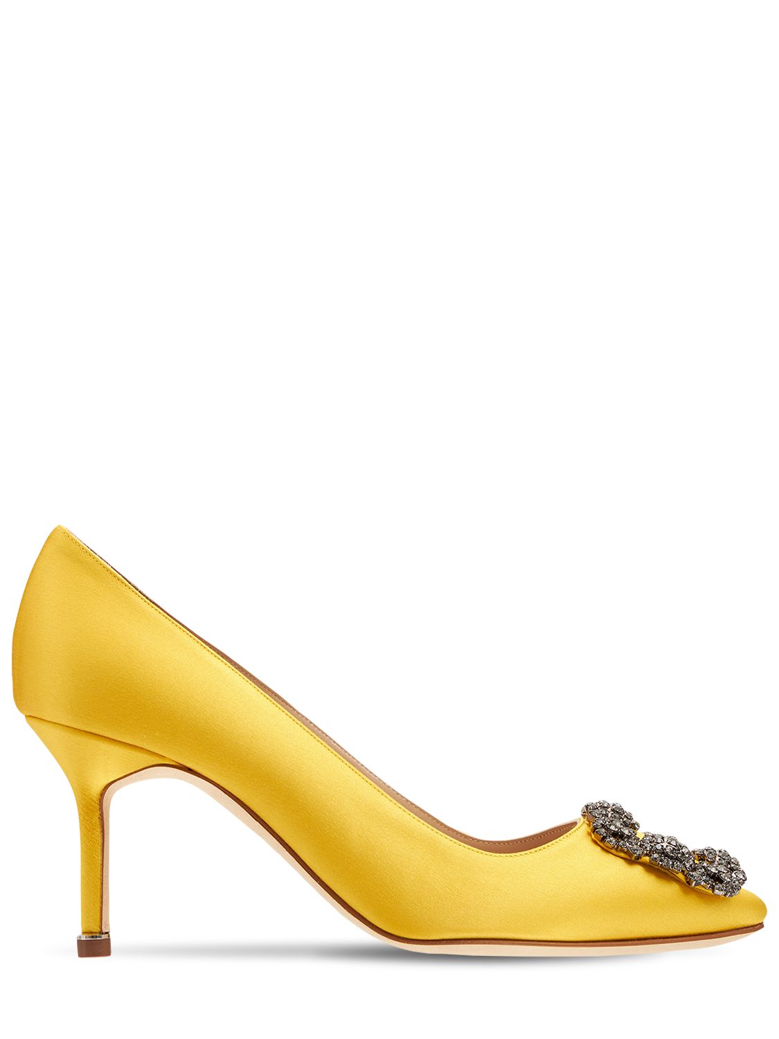 Decollete with yellow satin heel