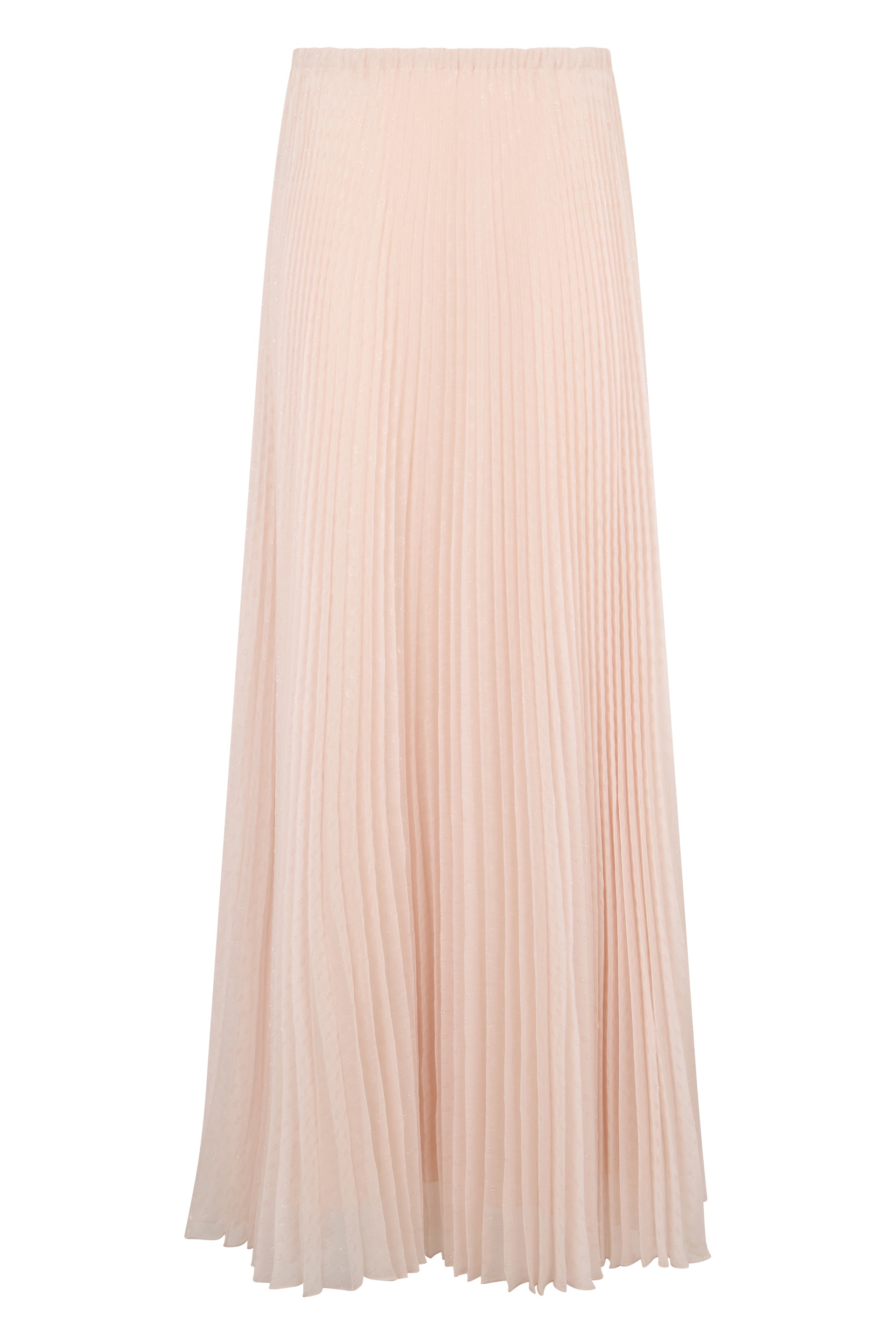 Long fluid pink skirt with elegant design.