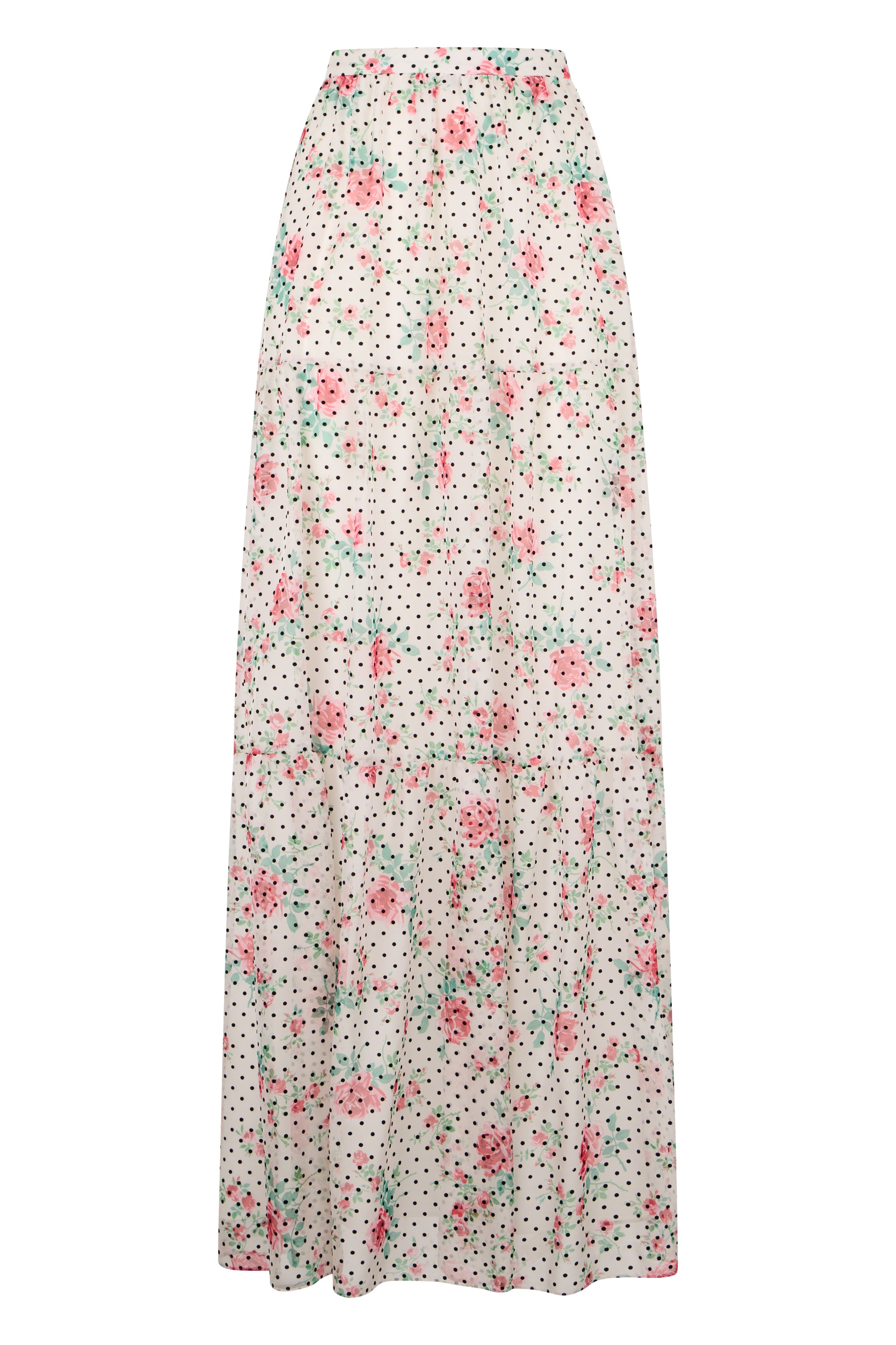 White long floral dress with polka dots ideal for a comfortable and chic look.