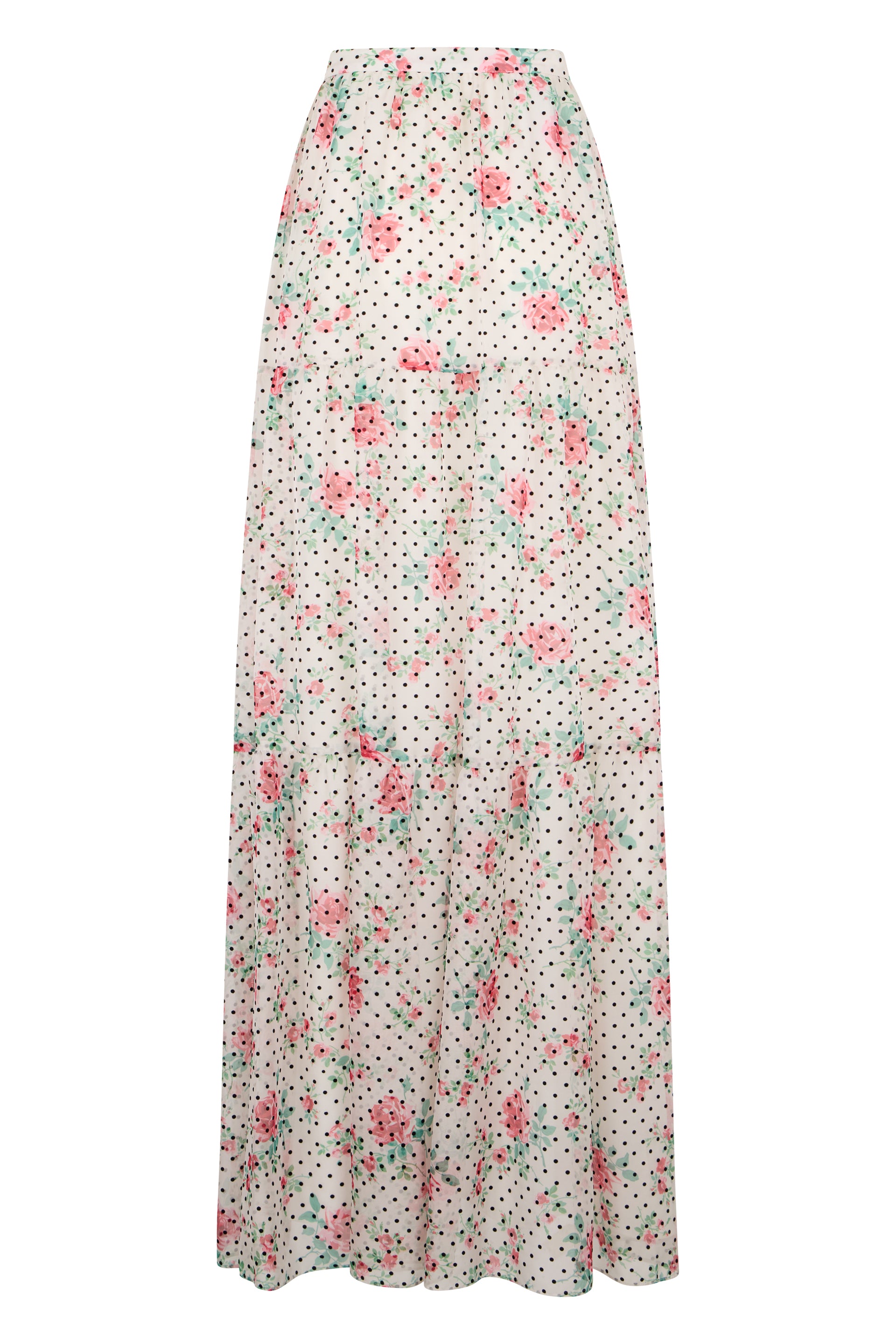 White long floral dress with polka dots ideal for a comfortable and chic look.