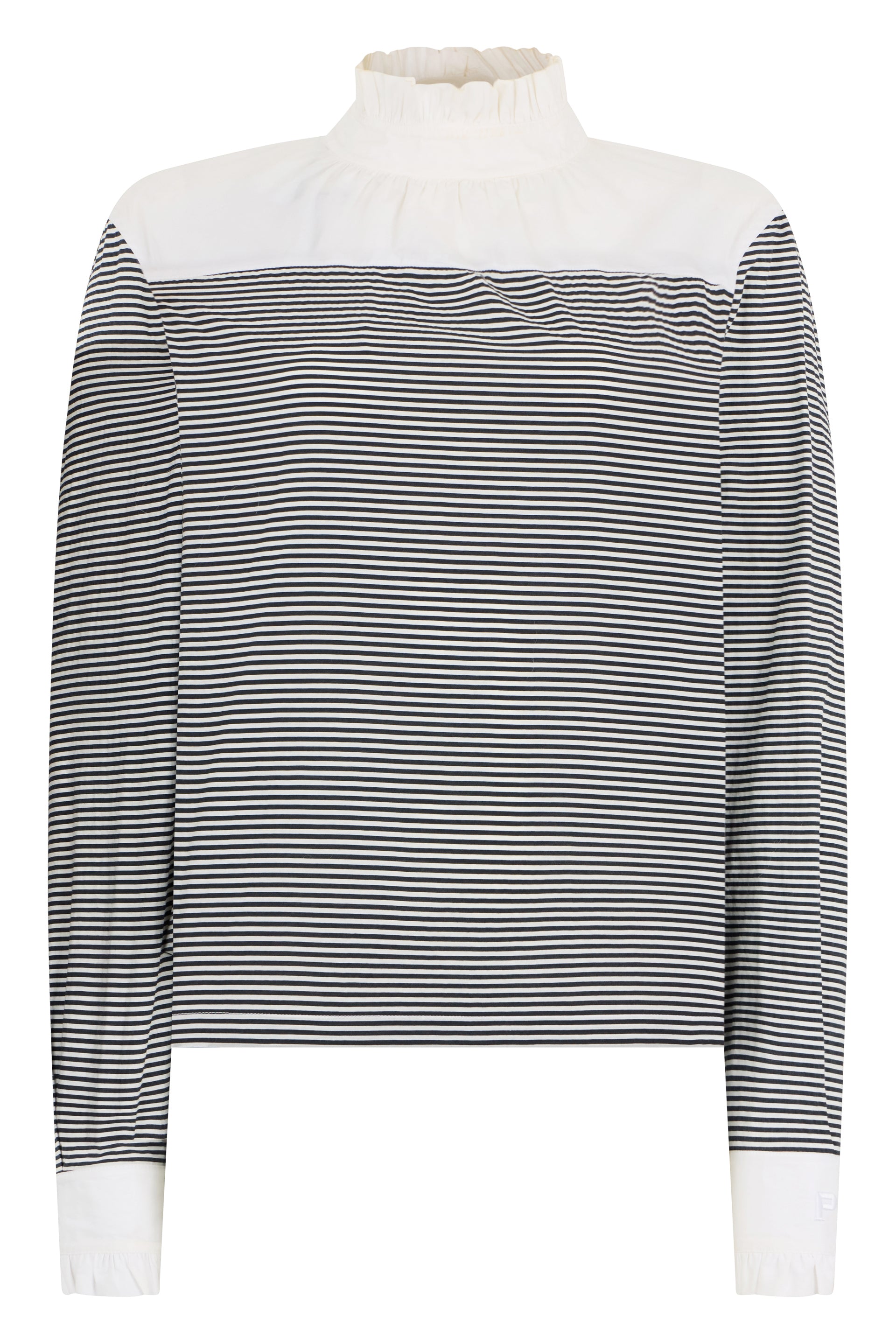 White striped top with elegant white collar.