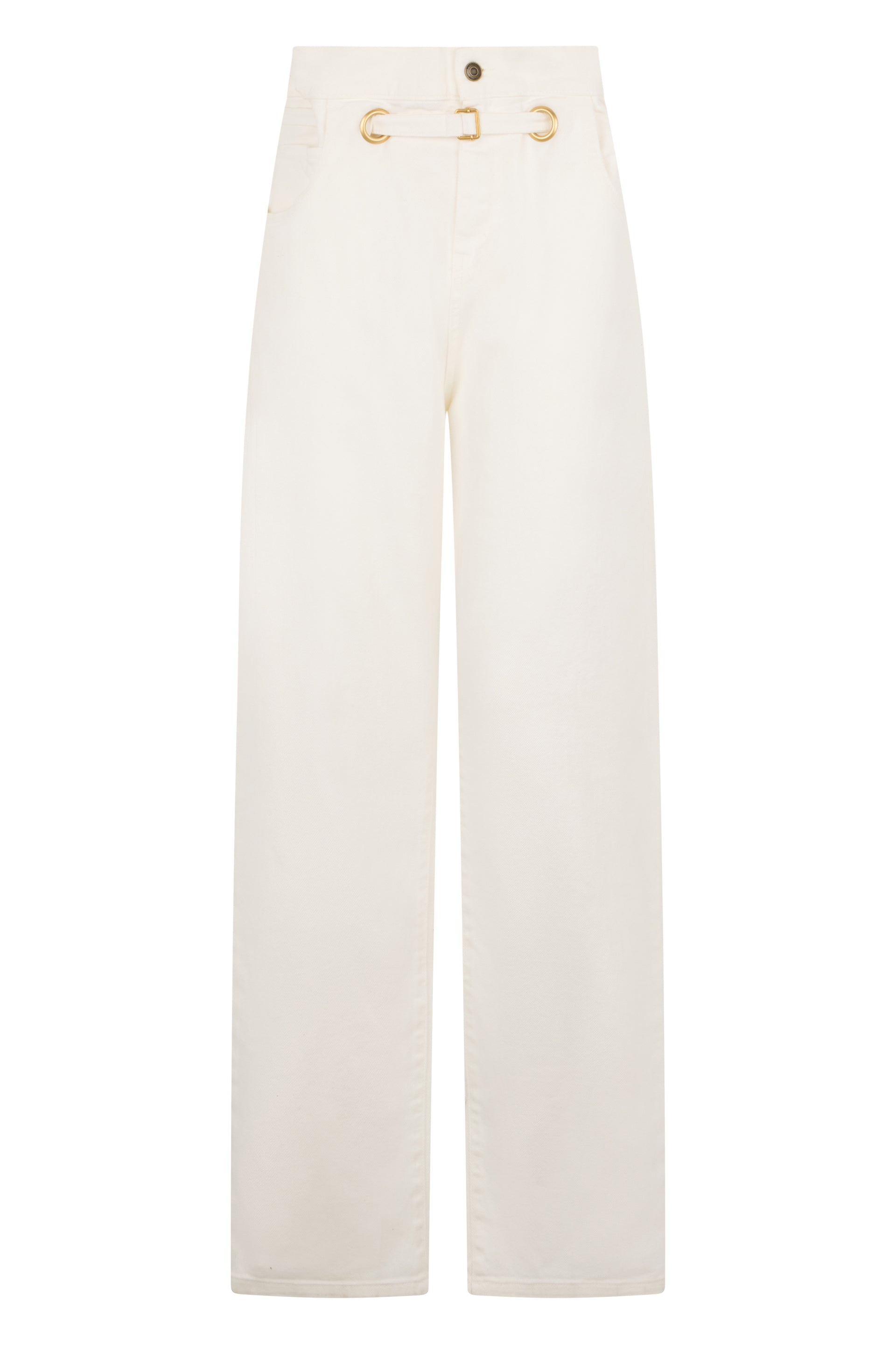 White cream wide high-waisted pants with a minimal and chic design.
