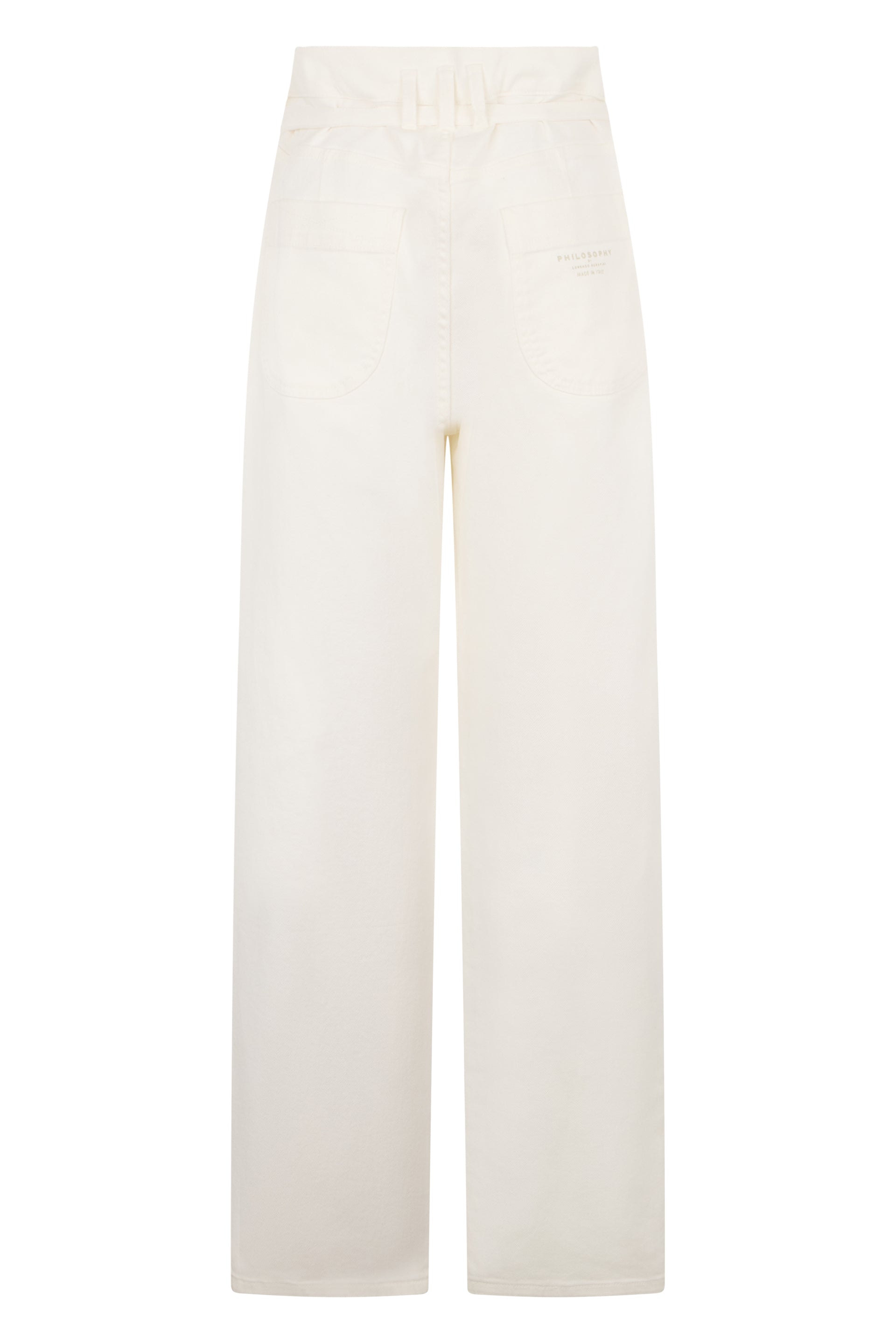 White cream wide high-waisted pants with a minimal and chic design.