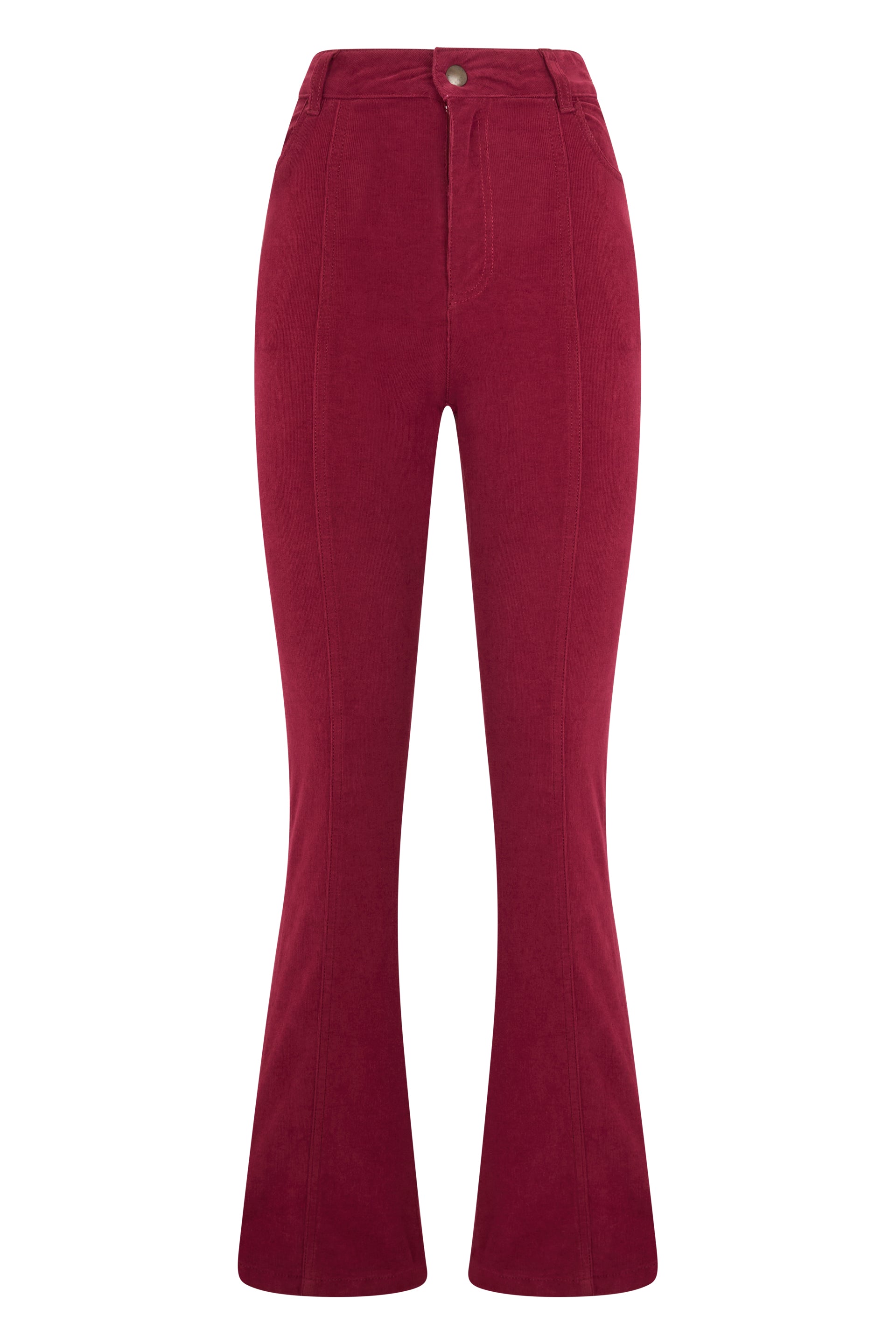 Flared pants in burgundy color with high waist.