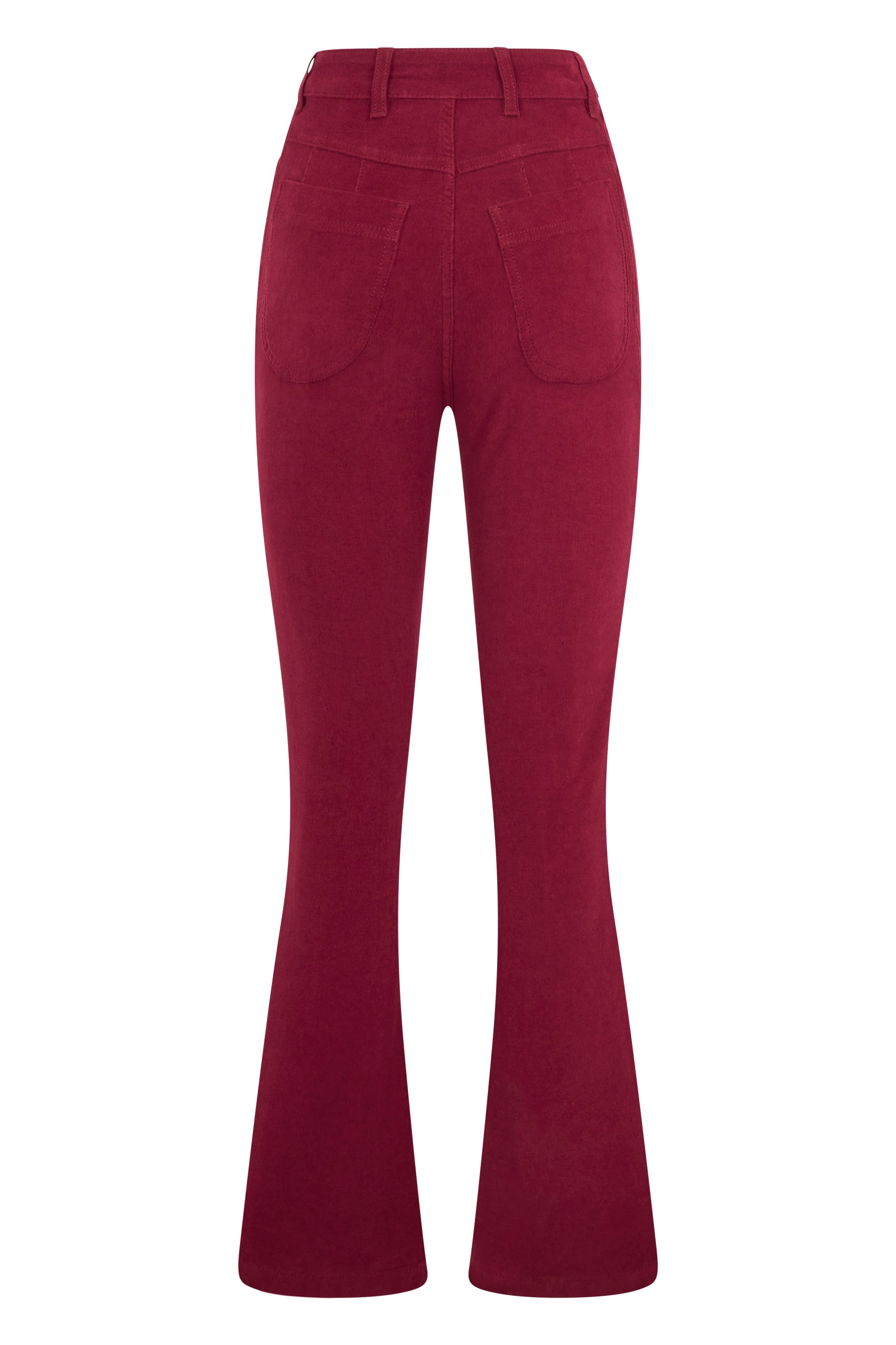 Flared pants in burgundy color with high waist.