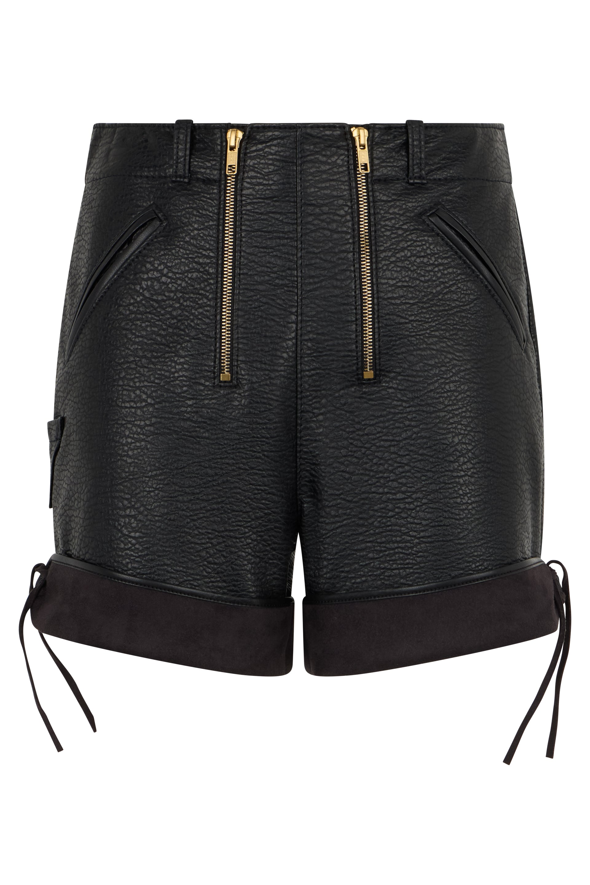 Black shorts in eco-leather high waist.