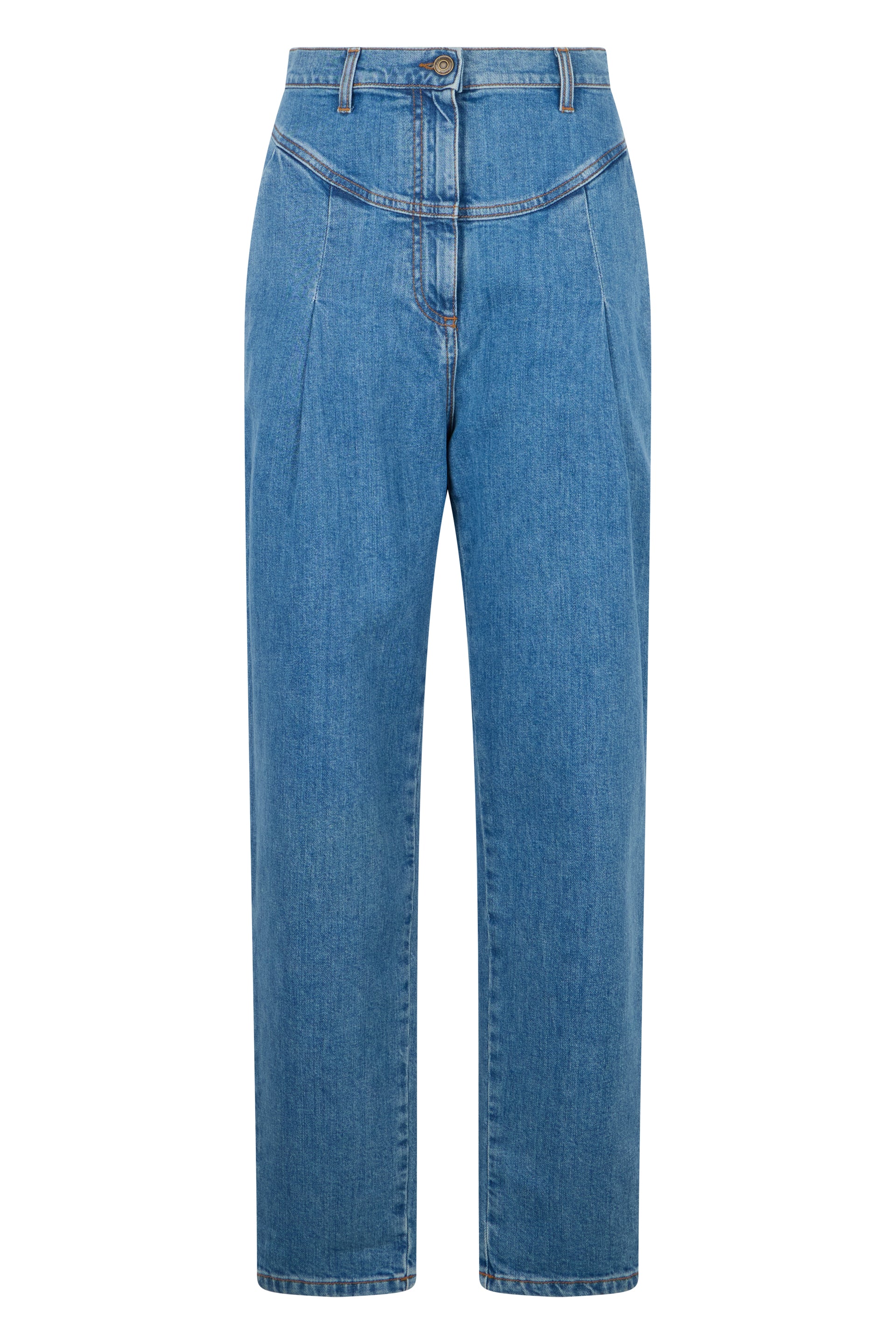 High waist blue denim pants with versatile design.