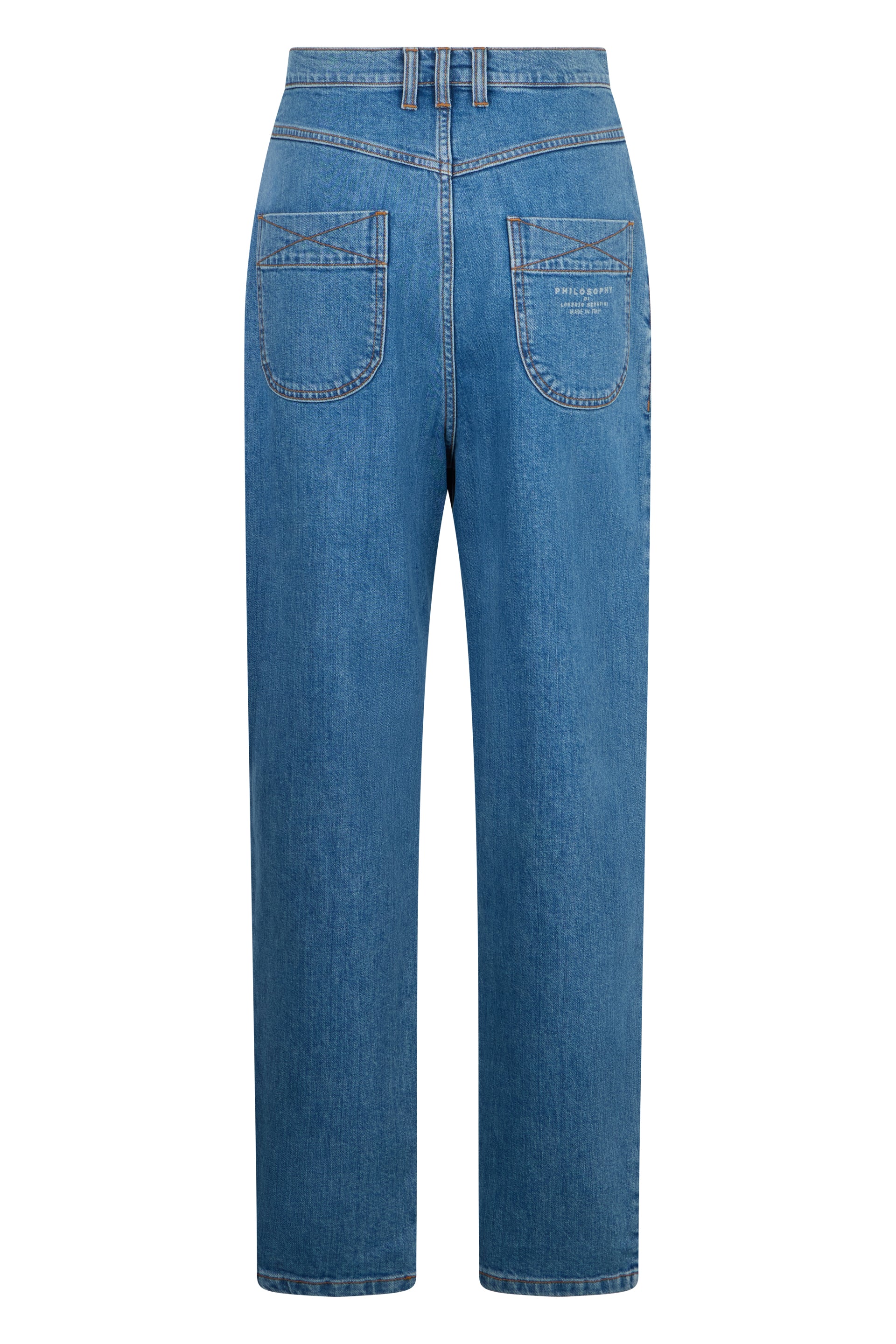 High waist blue denim pants with versatile design.