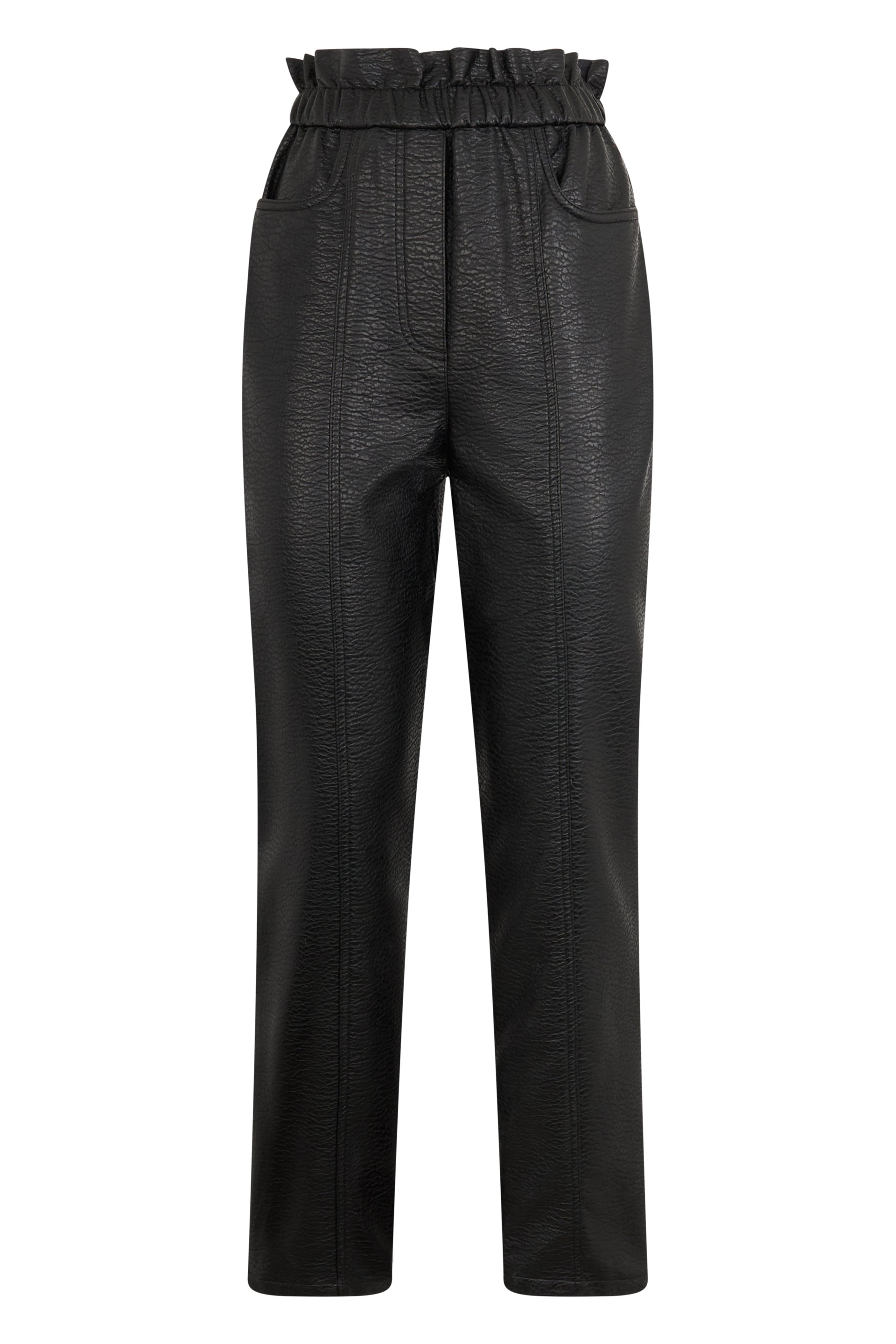 Elegant high-waisted eco-leather pants for a look that offers comfort and style.