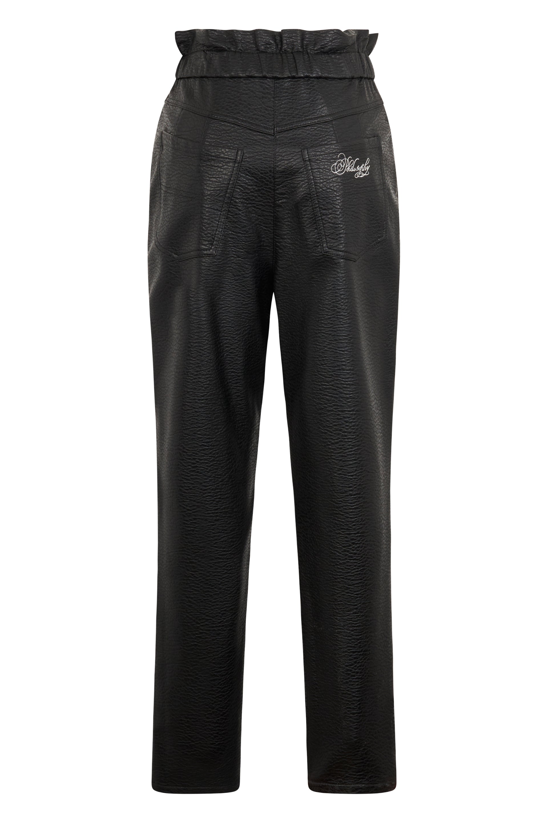 Elegant high-waisted eco-leather pants for a look that offers comfort and style.