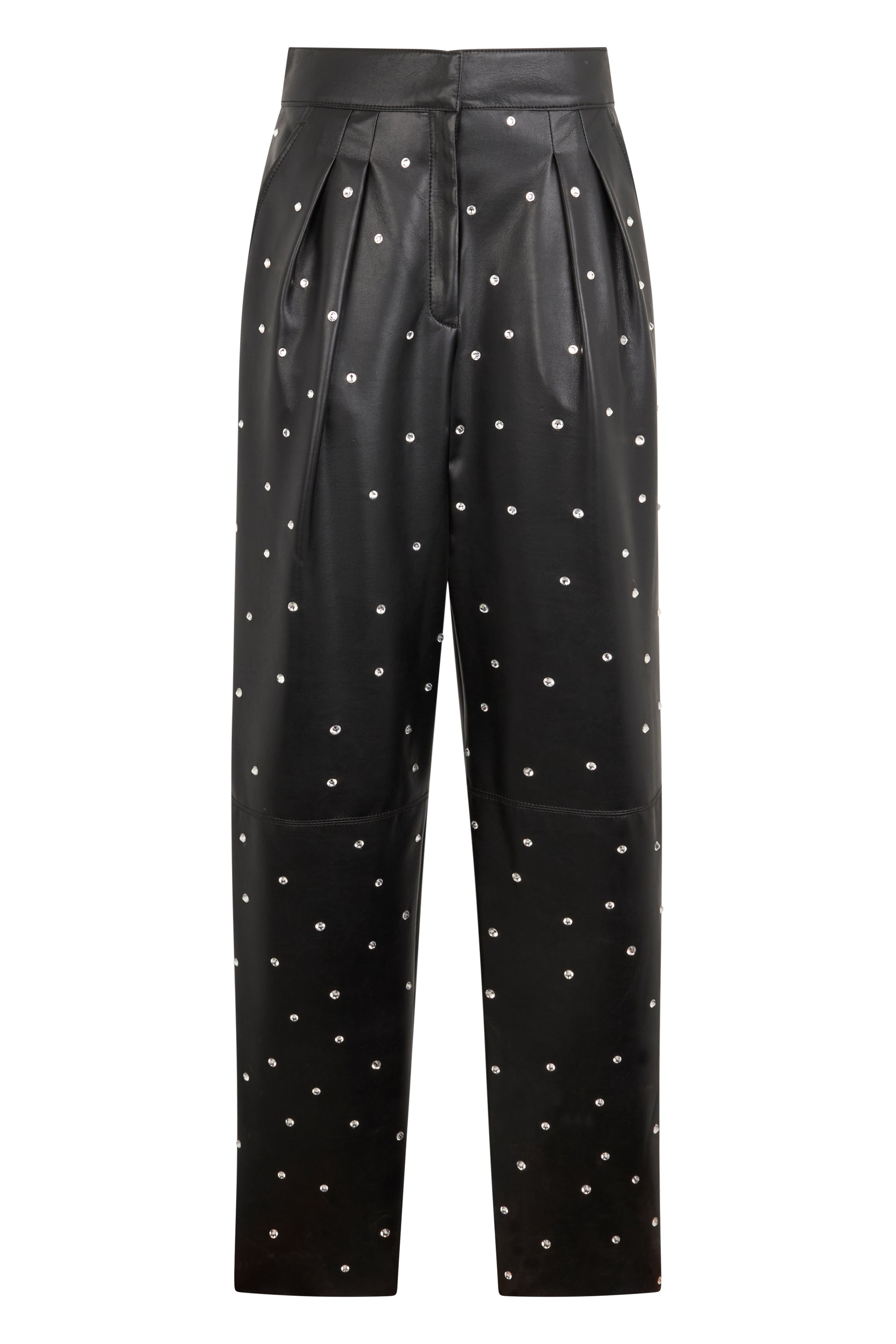 Black eco-leather pants with a straight cut and high waist.