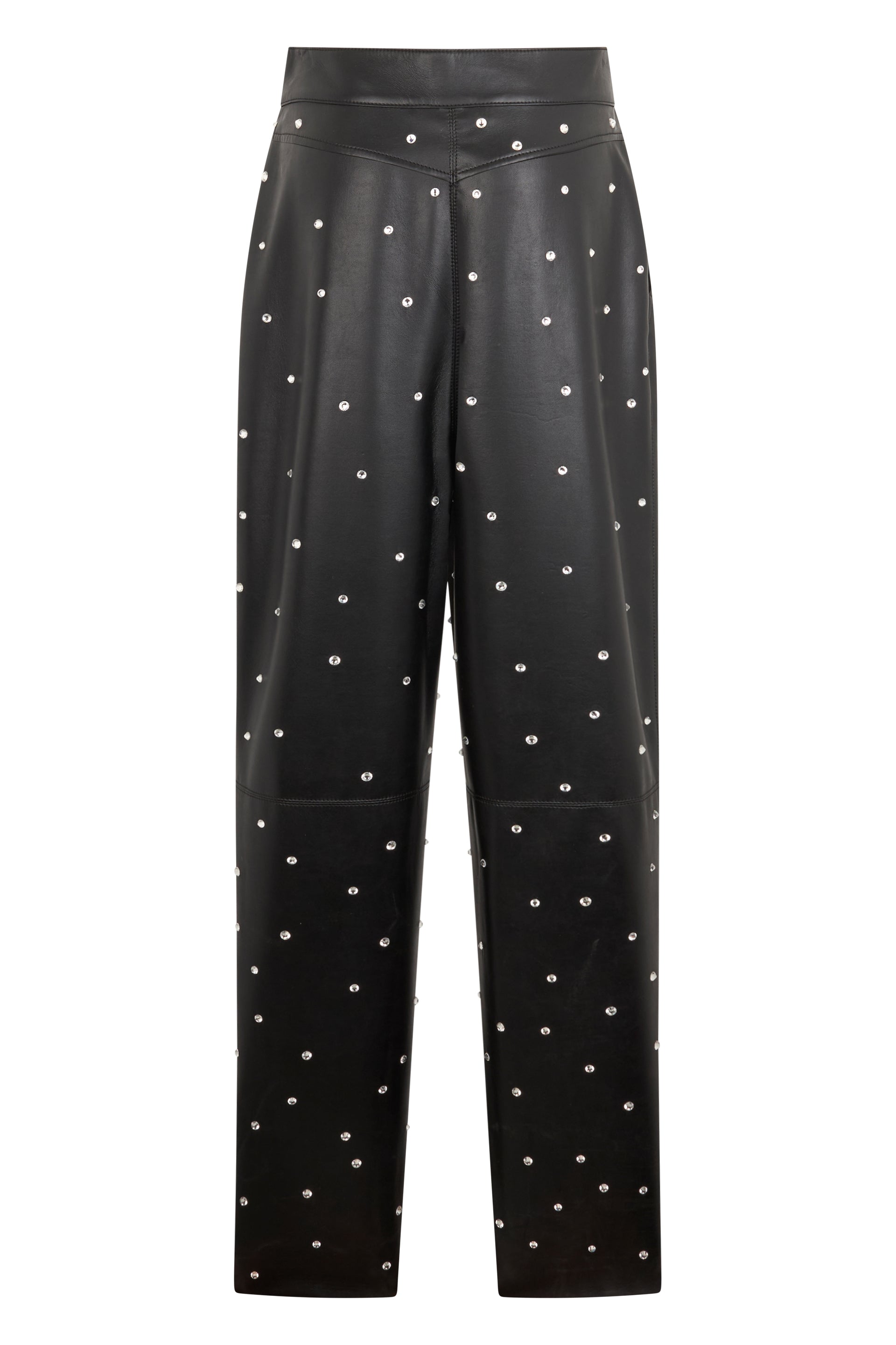 Black eco-leather pants with a straight cut and high waist.