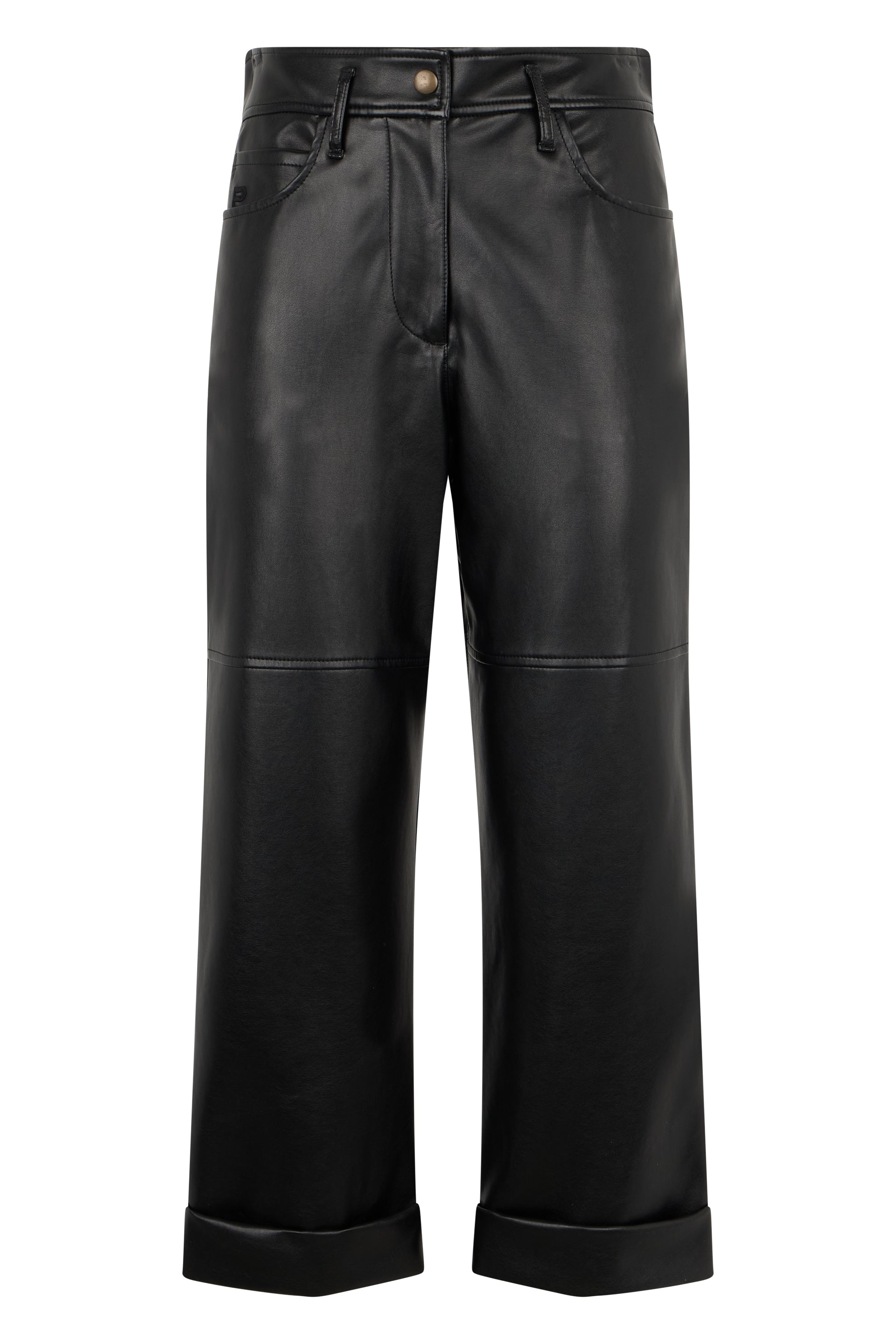 Black loose crop pants in eco-leather with a casual and refined design.