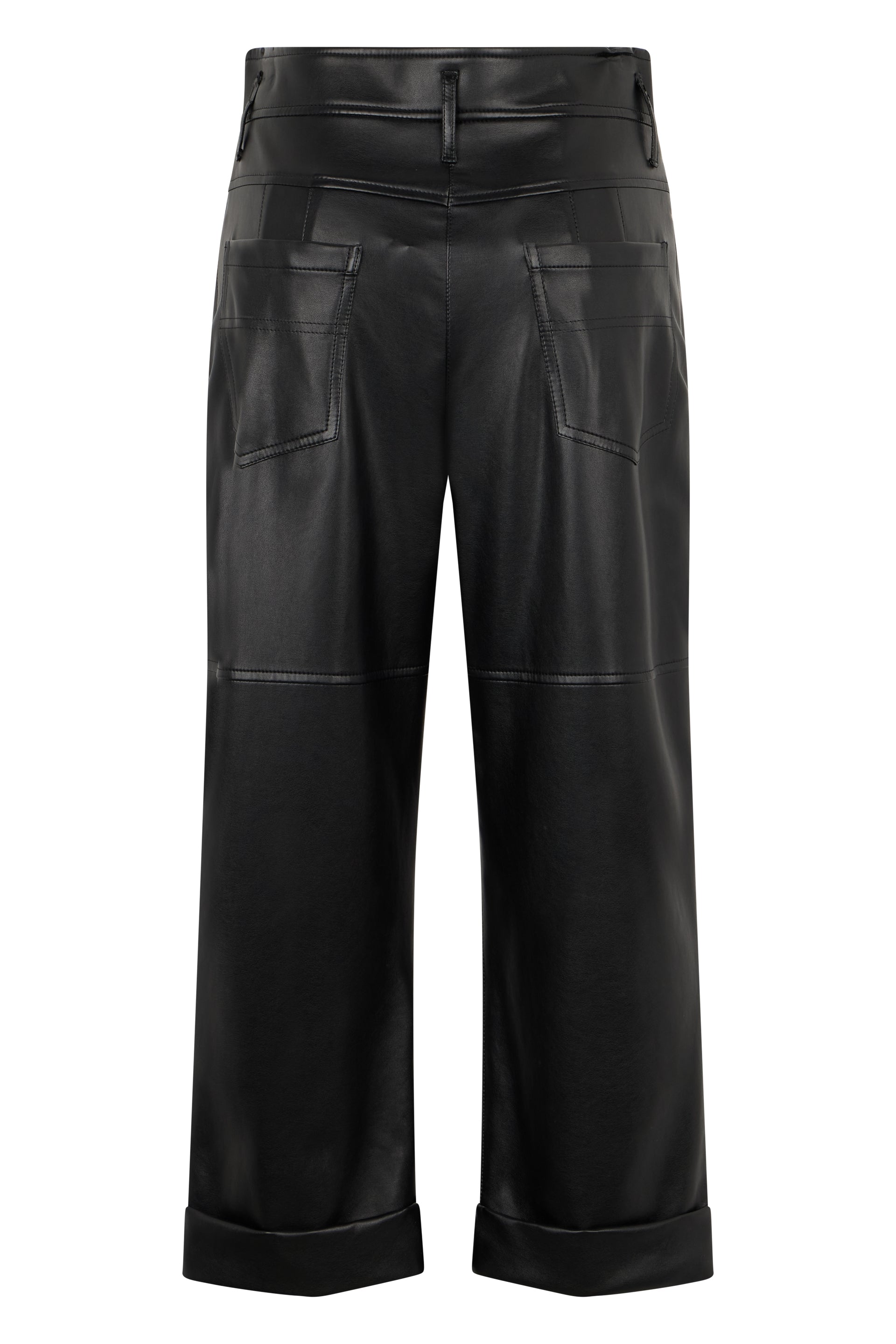Black loose crop pants in eco-leather with a casual and refined design.