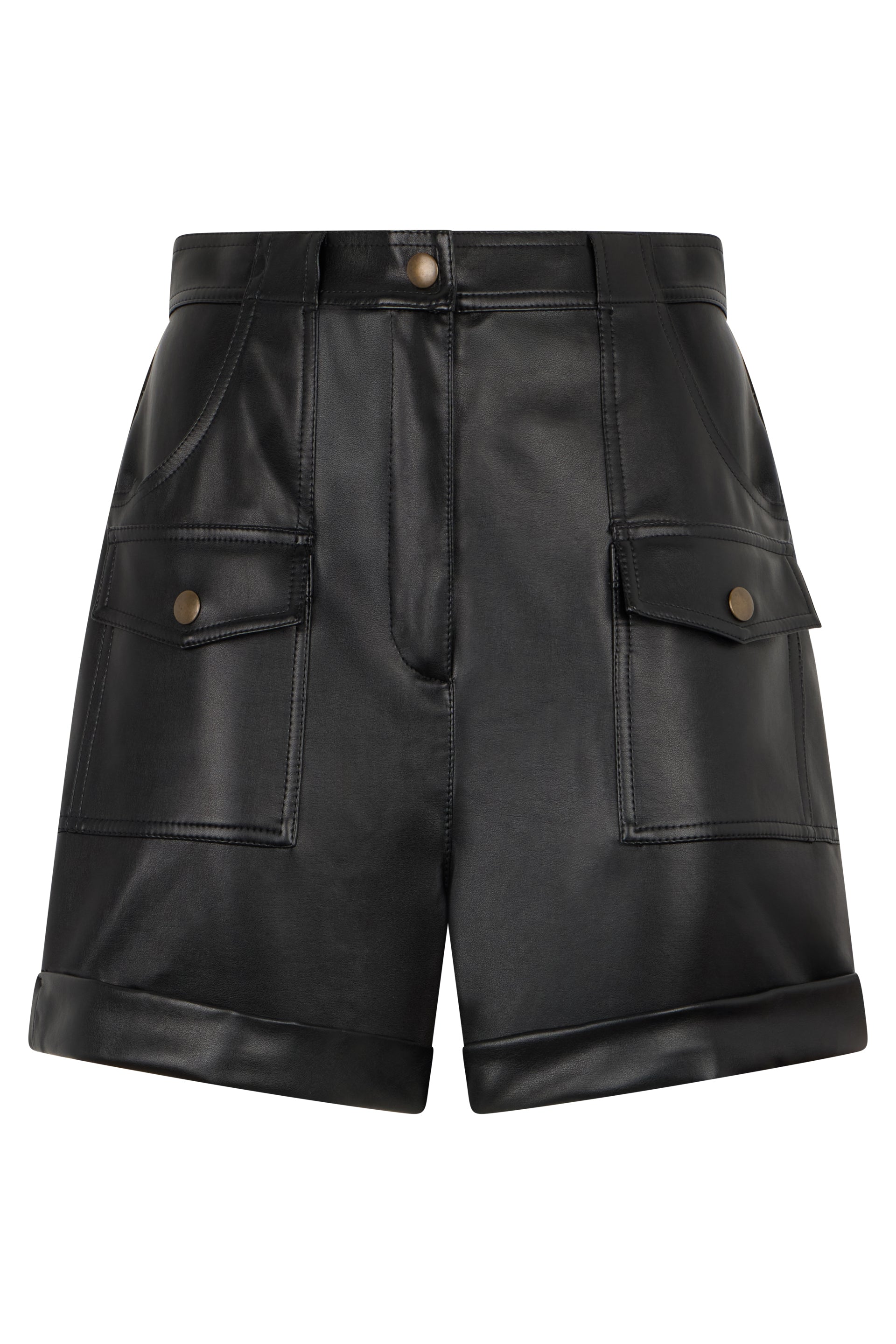 Black short pants in eco-leather with a casual and versatile design.