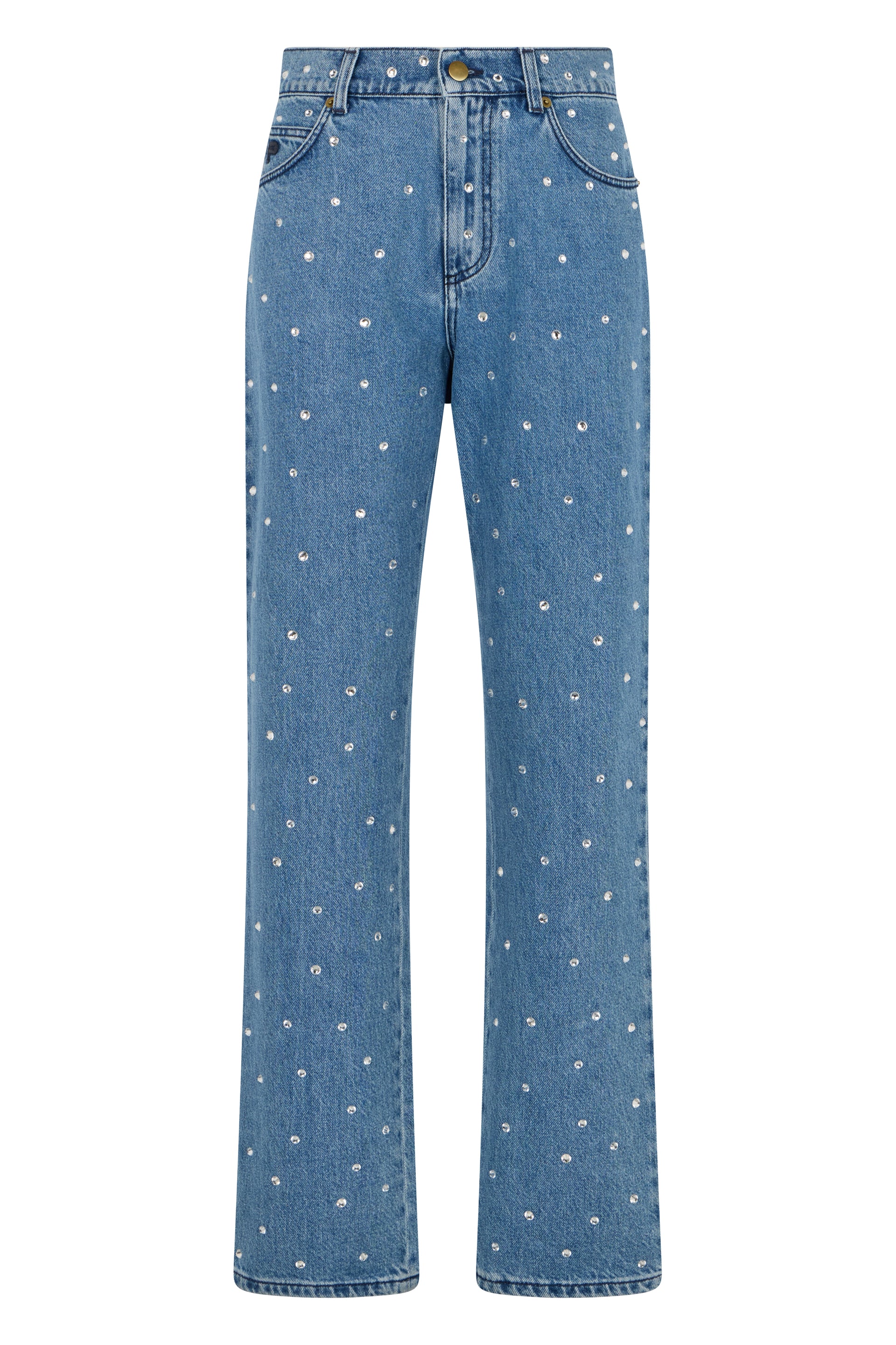 Blue straight jeans high waist with versatile design.