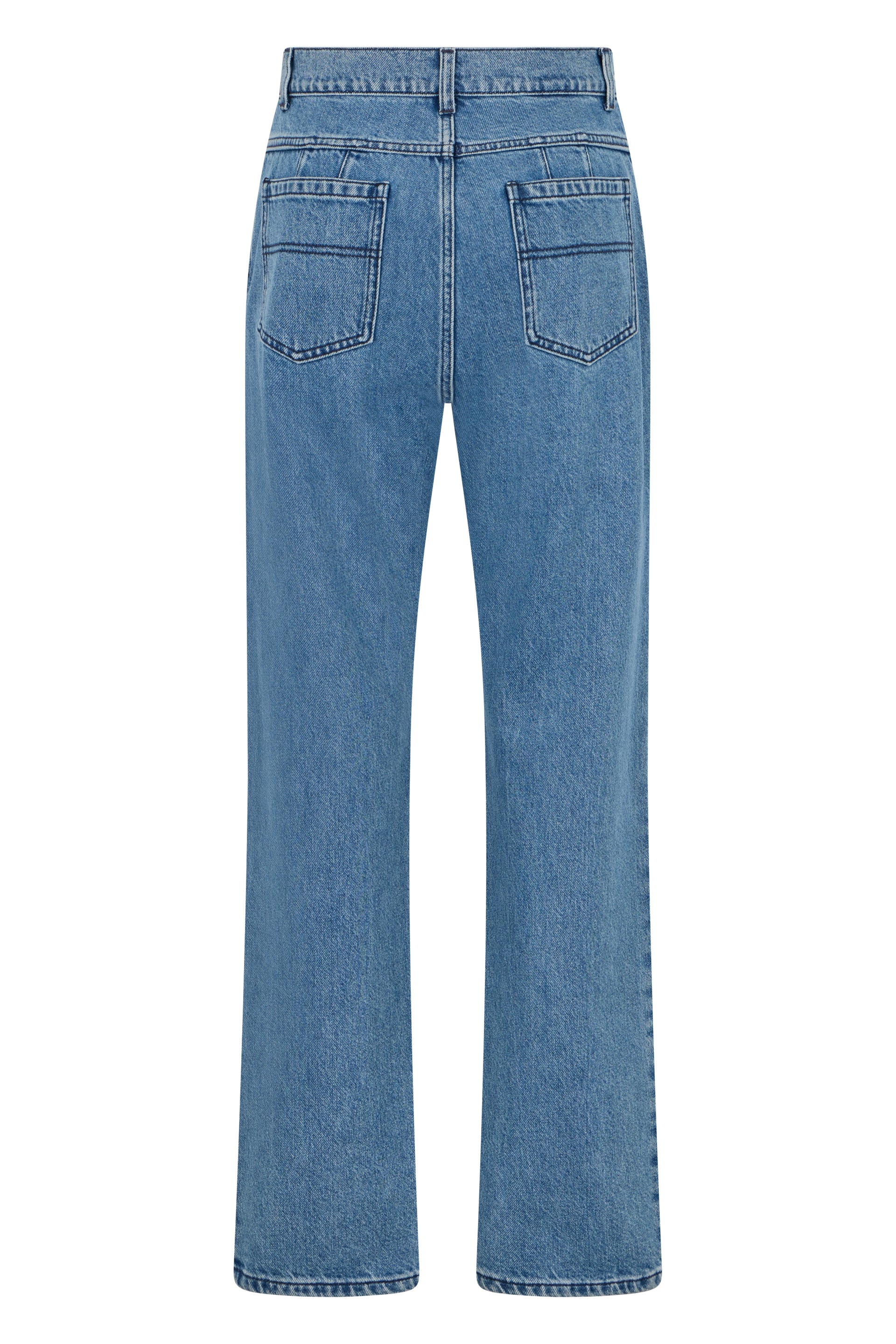Blue straight jeans high waist with versatile design.