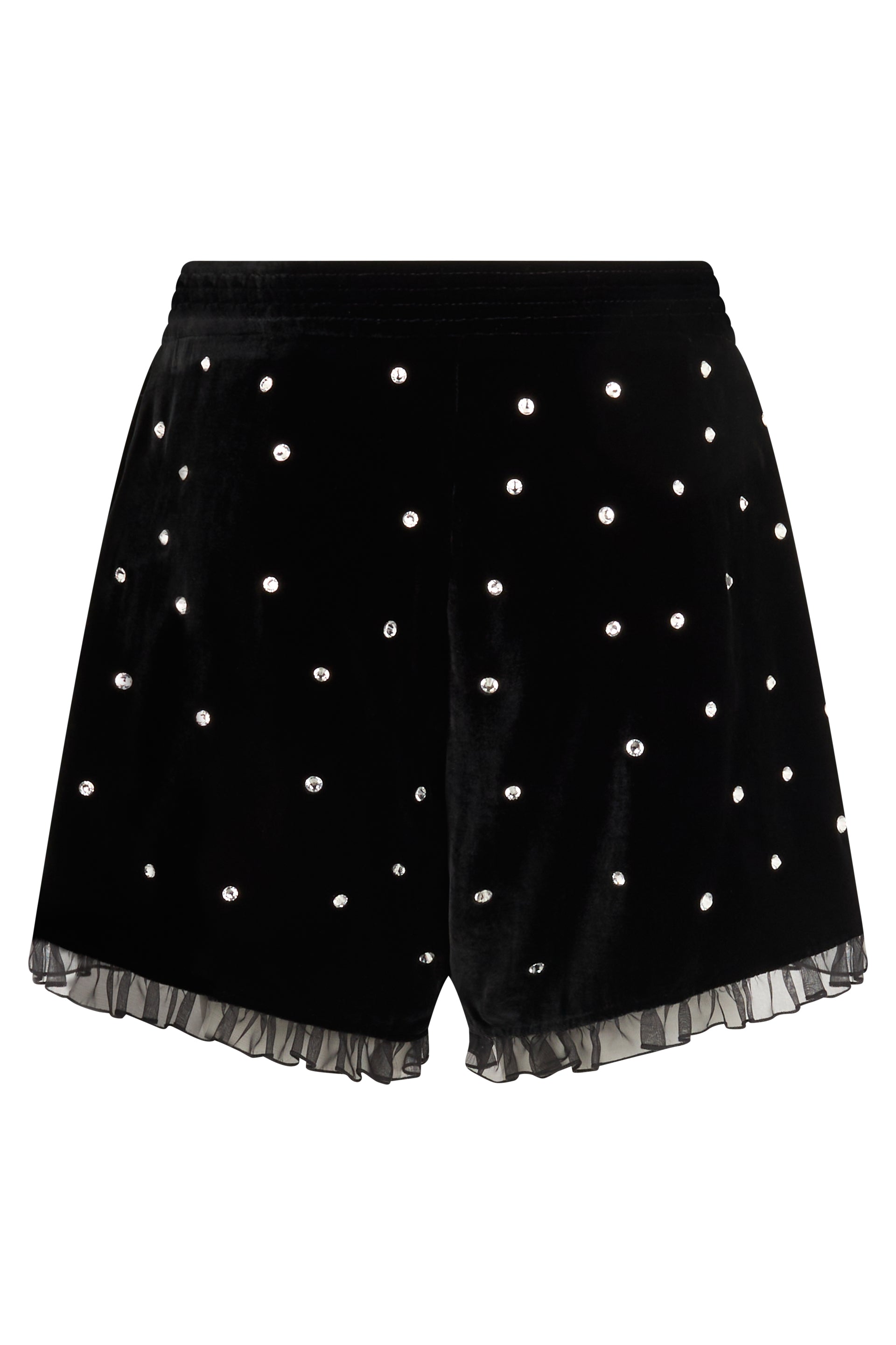 Black short pants with rhinestones.