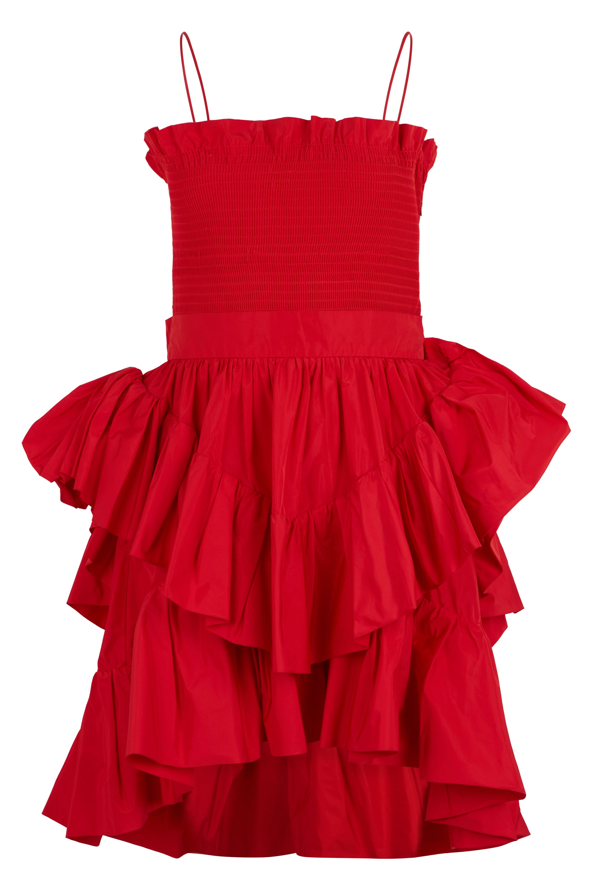 Red dress with thin straps in minimal and chic design.