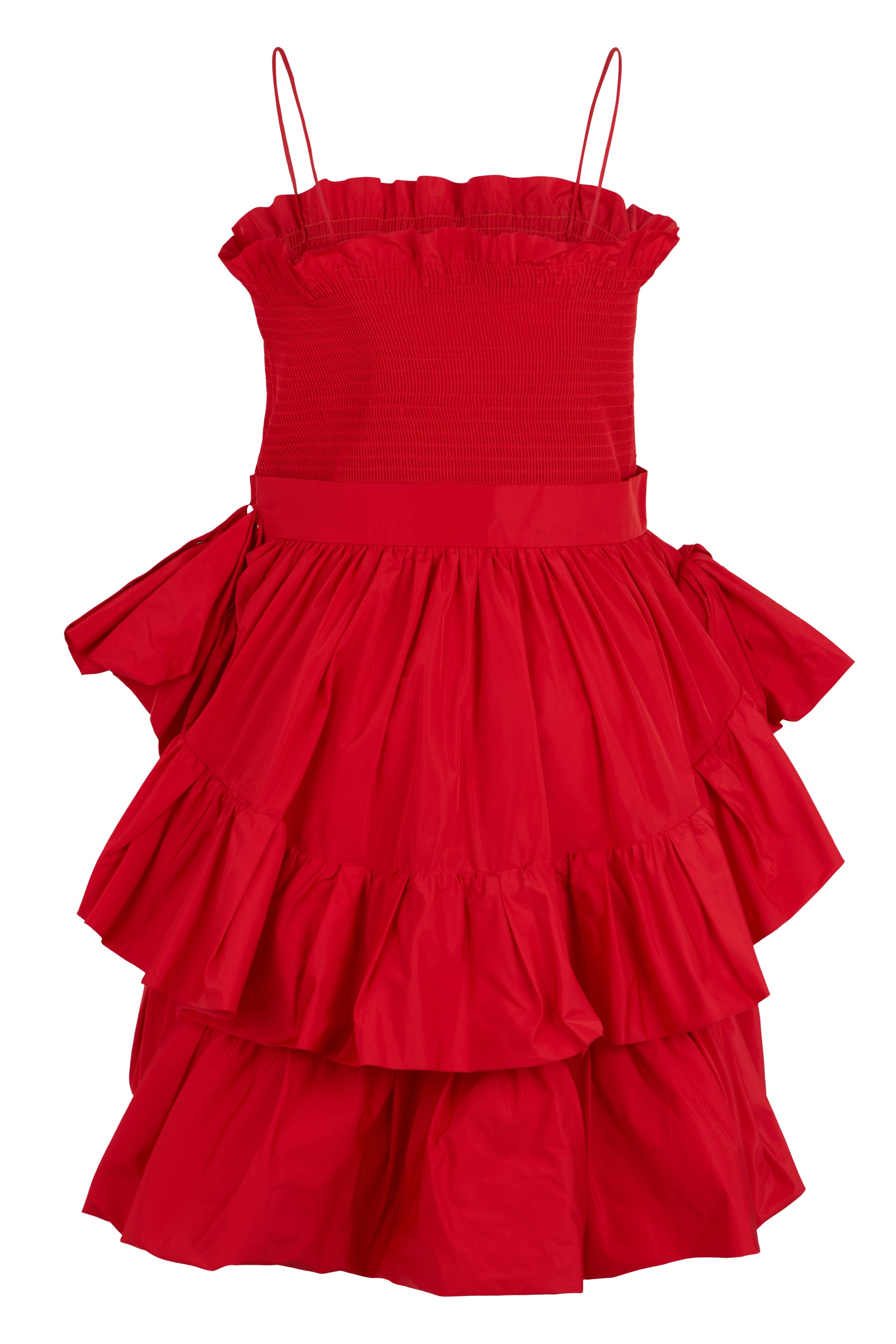 Red dress with thin straps in minimal and chic design.