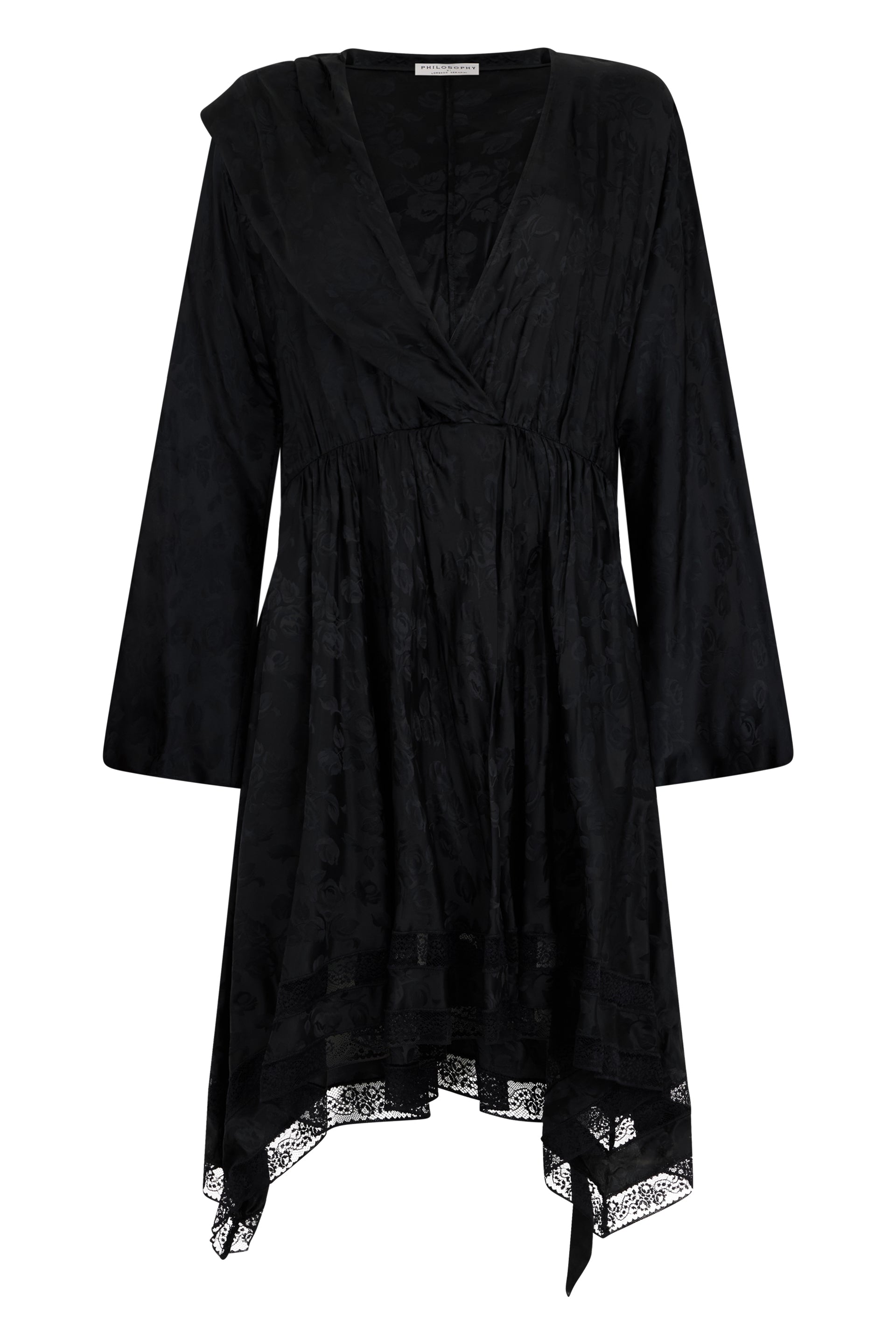 Black midi dress with V-neck.