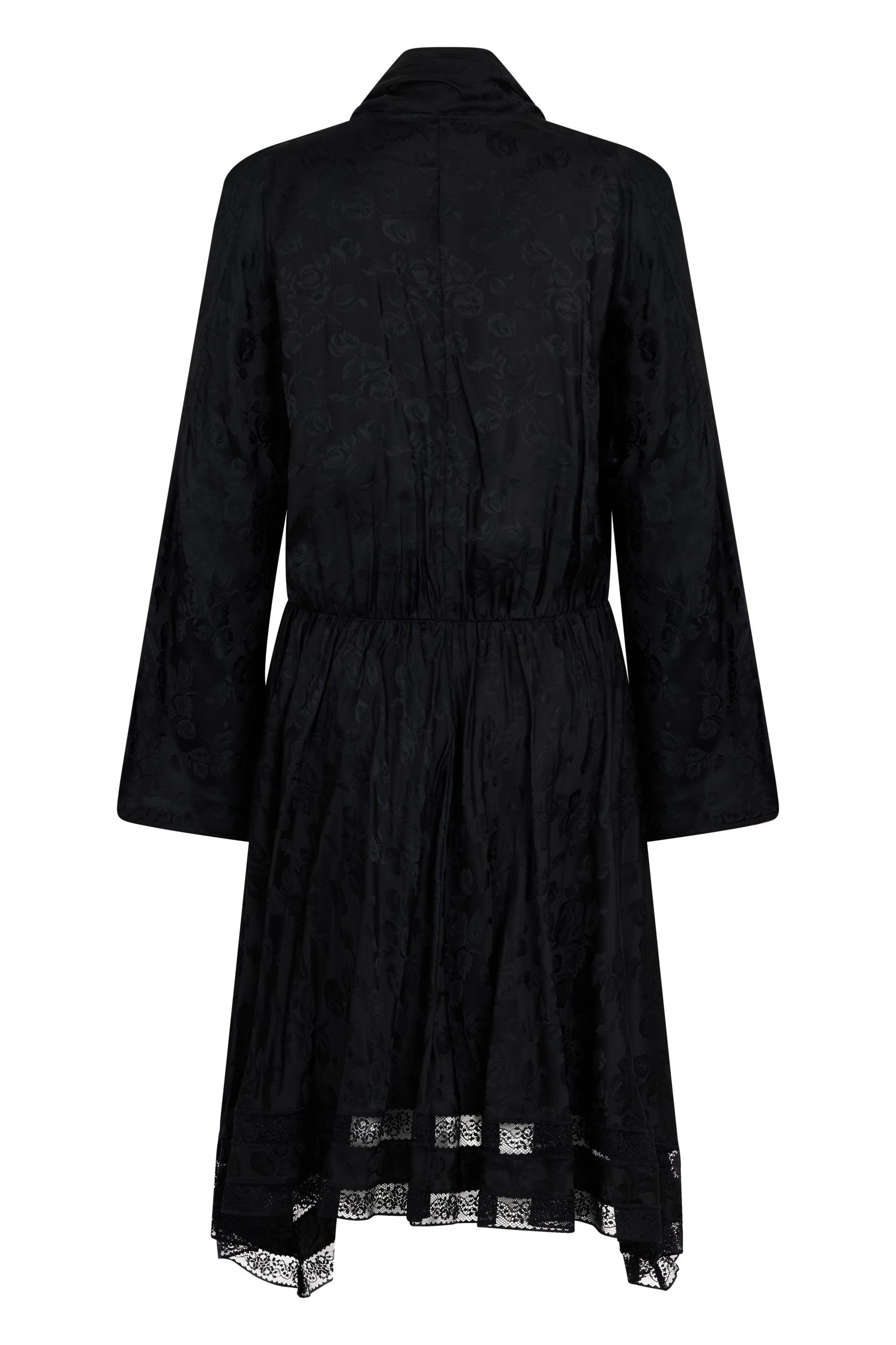 Black midi dress with V-neck.